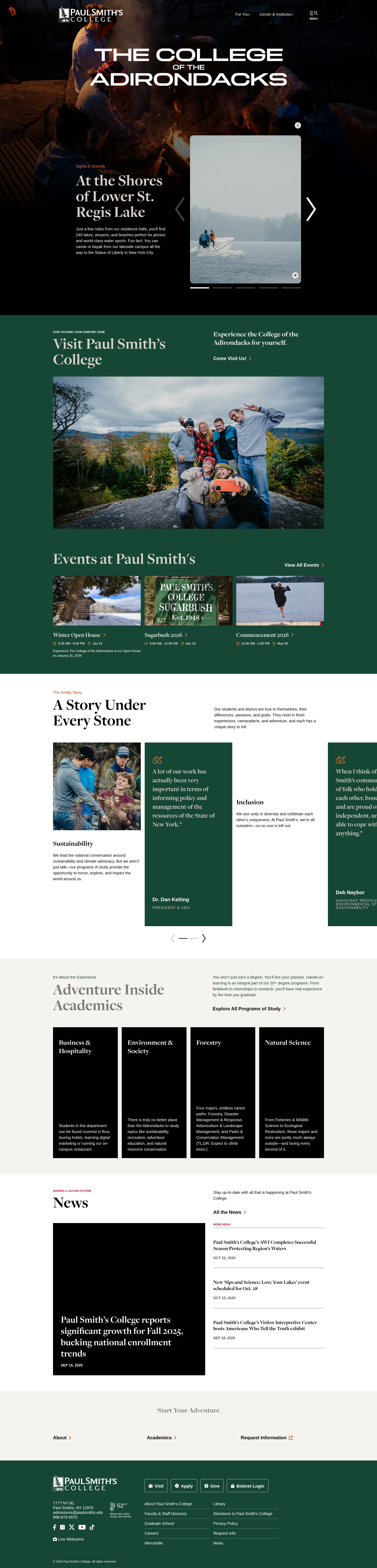 Screenshot of paulsmiths.edu