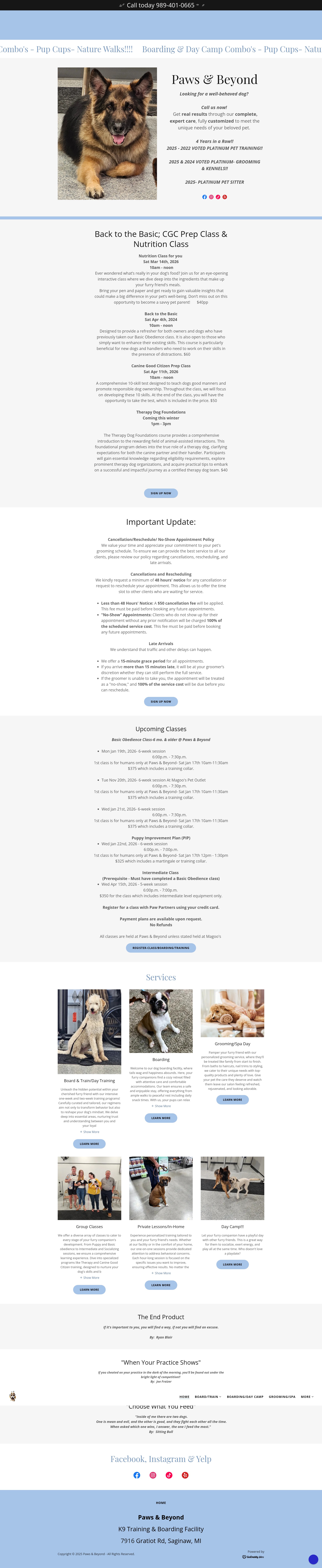 Screenshot of pawsandbeyondllc.com