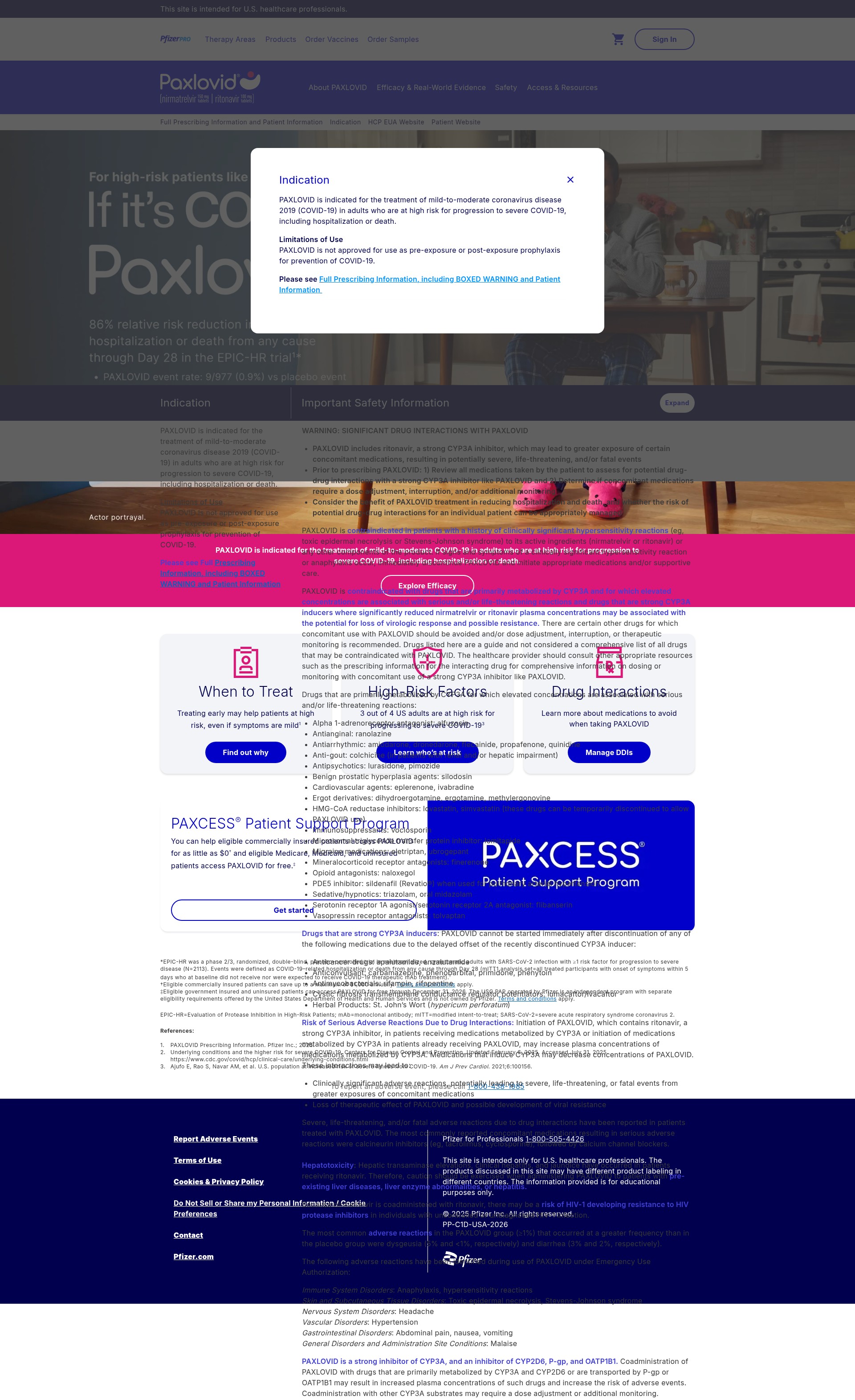 Screenshot of paxlovid.pfizerpro.com