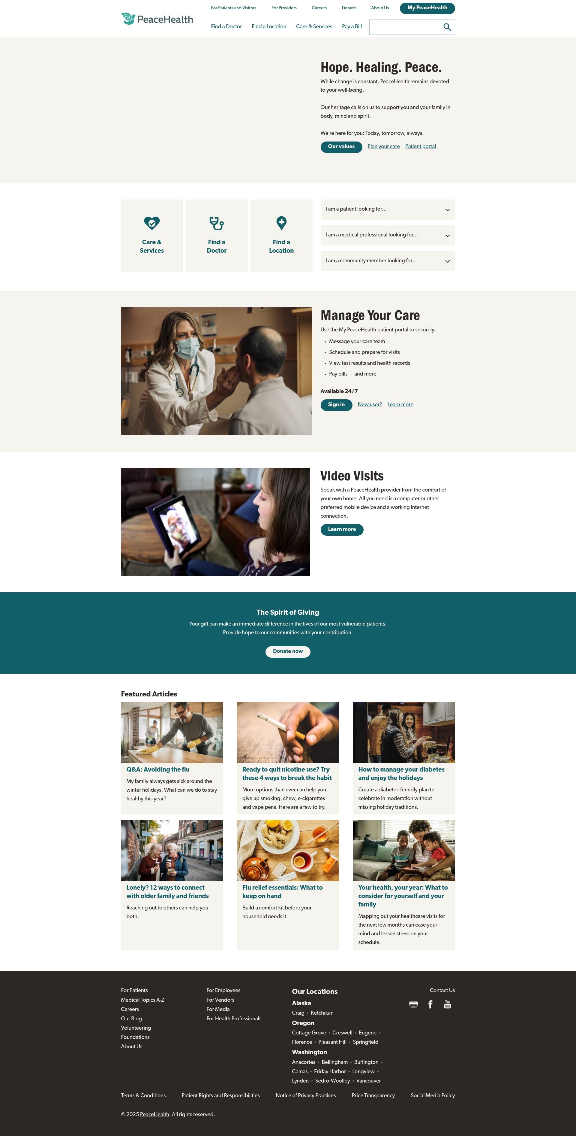 Screenshot of peacehealth.org