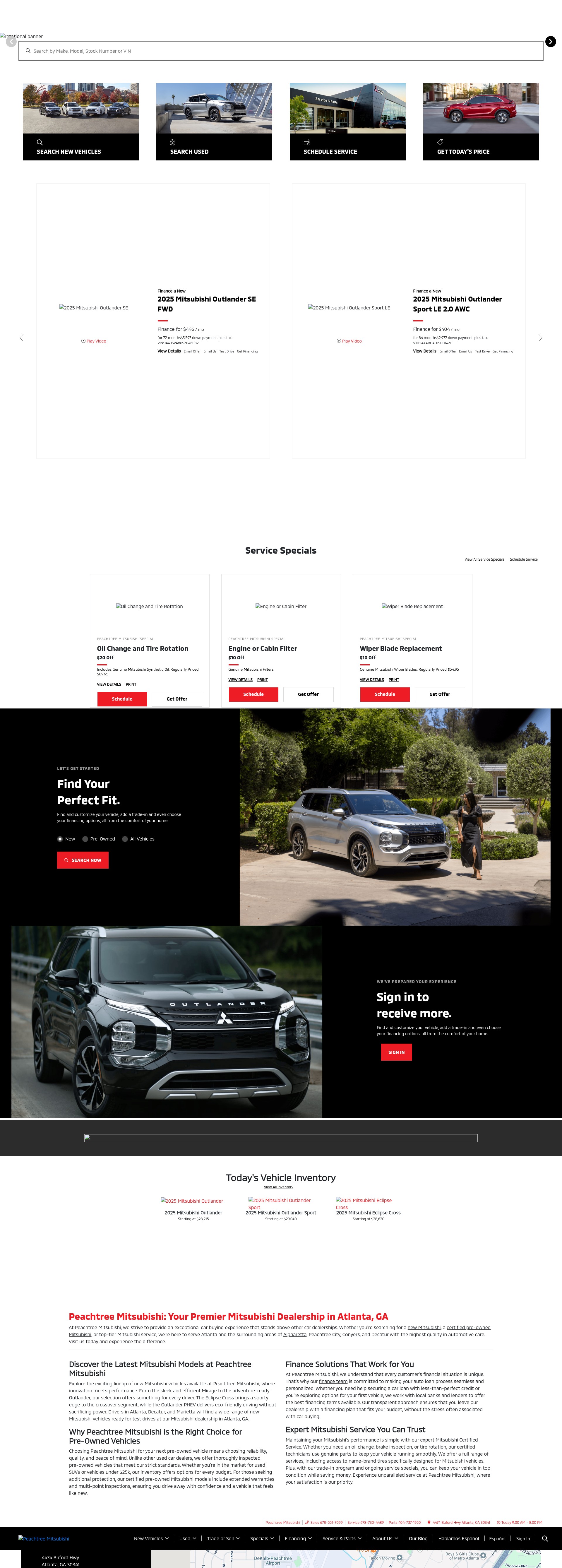 Screenshot of peachtreemitsubishi.com