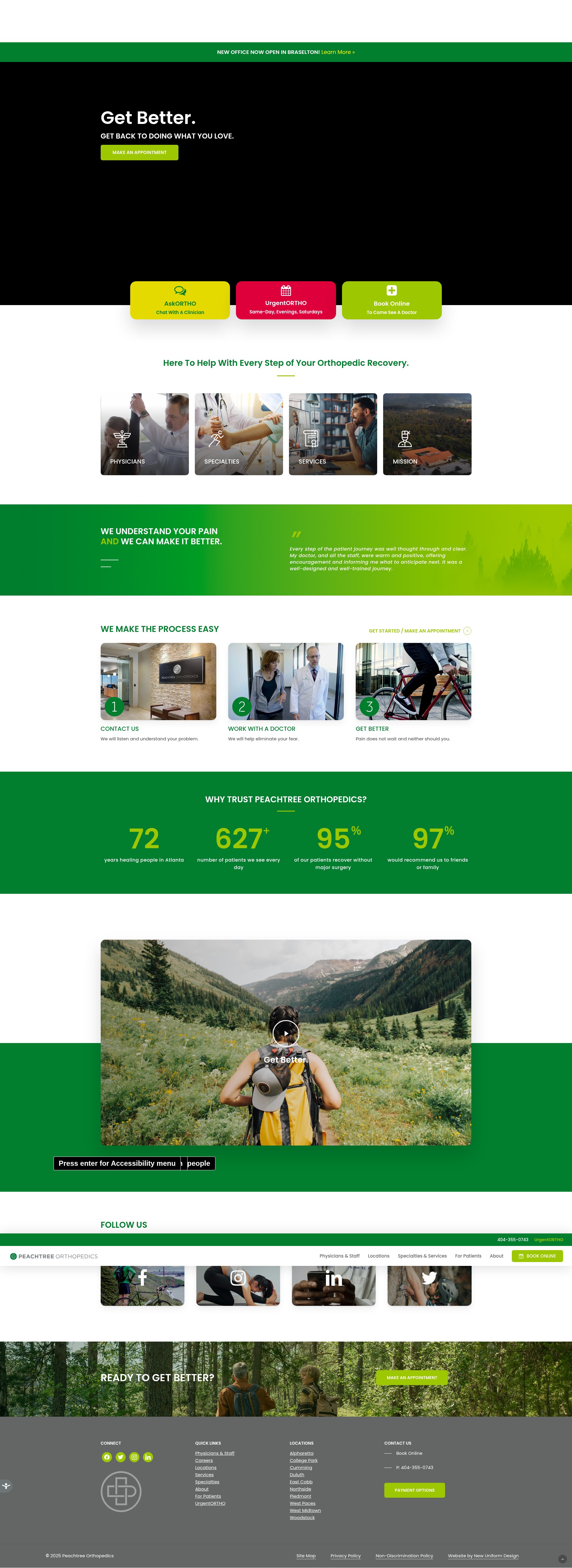 Screenshot of peachtreeorthopedics.com