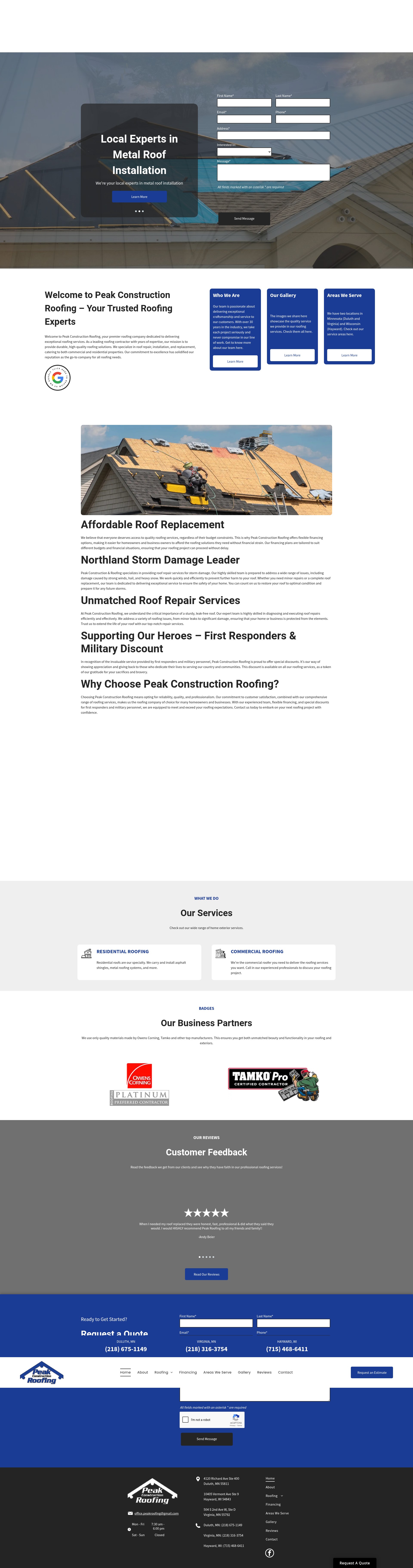 Screenshot of peakconstructionroofing.com
