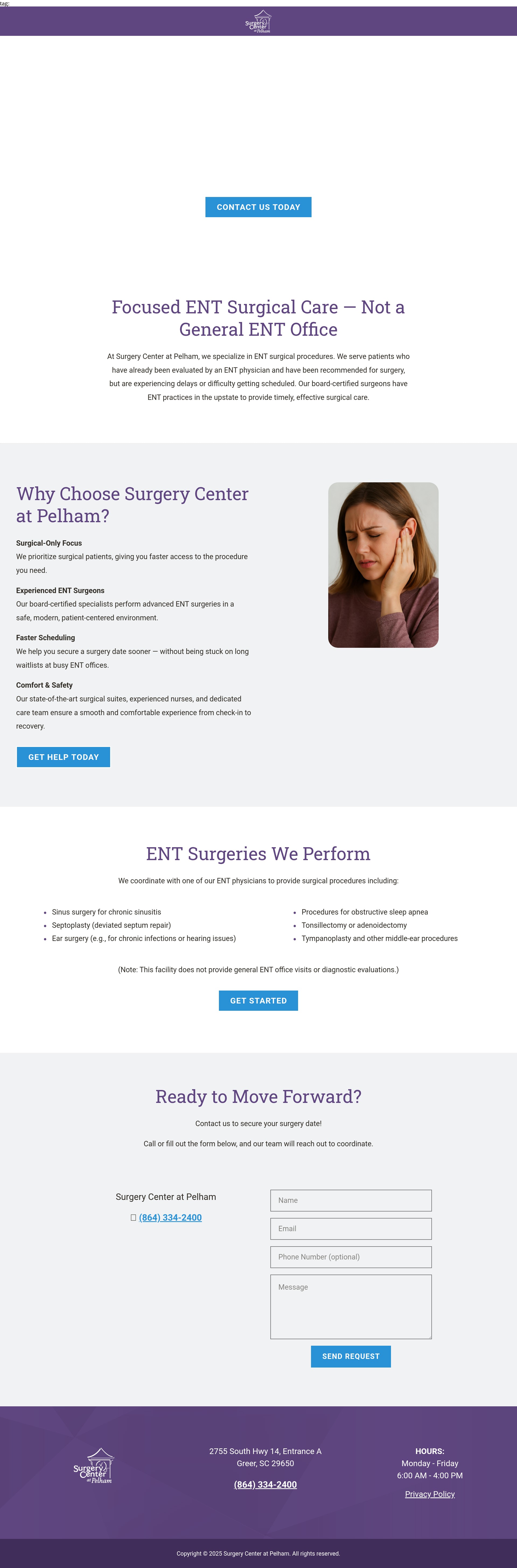 Screenshot of pelhamsurgerycenterent.crd.co