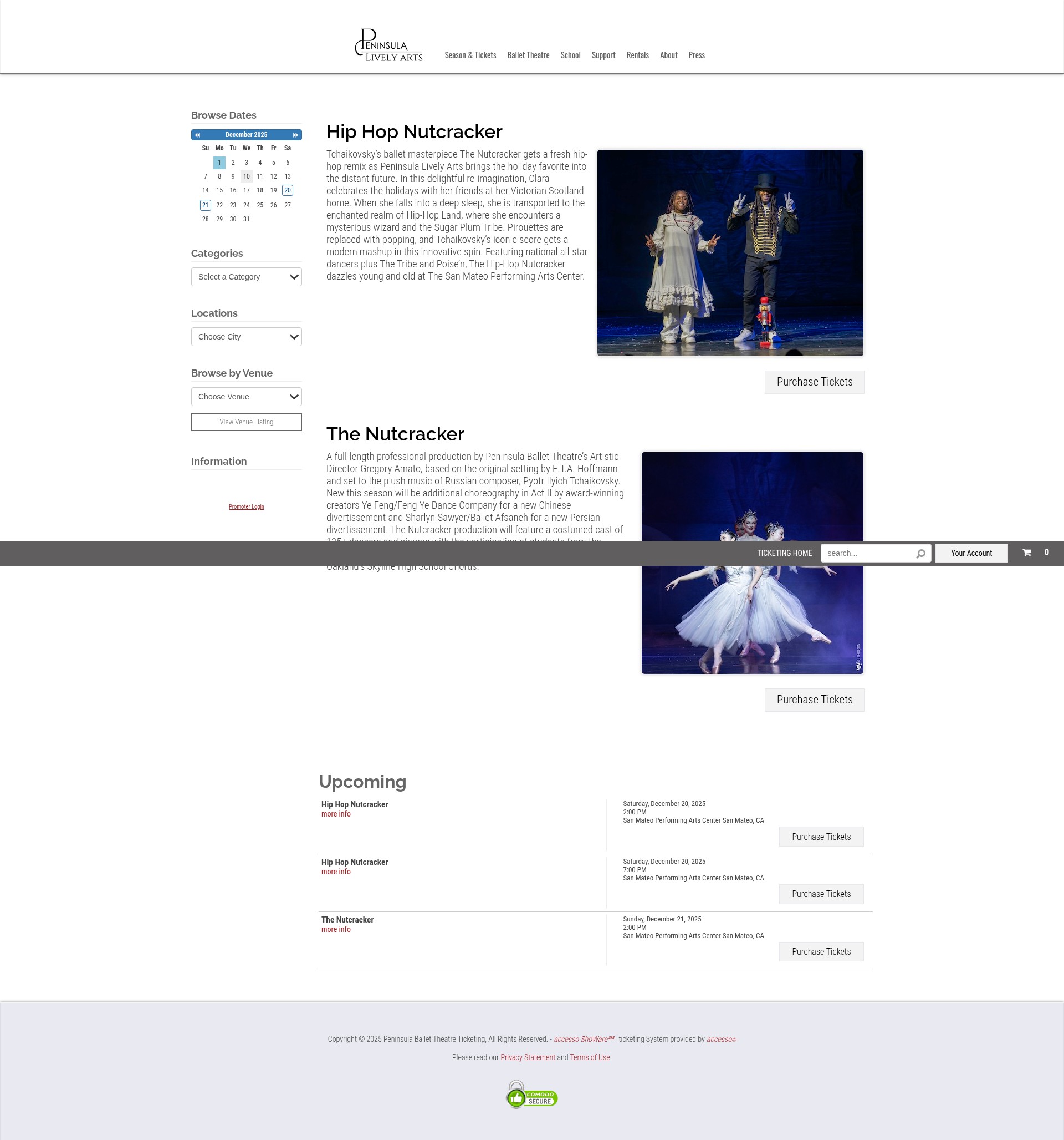 Screenshot of peninsulaballet.showare.com