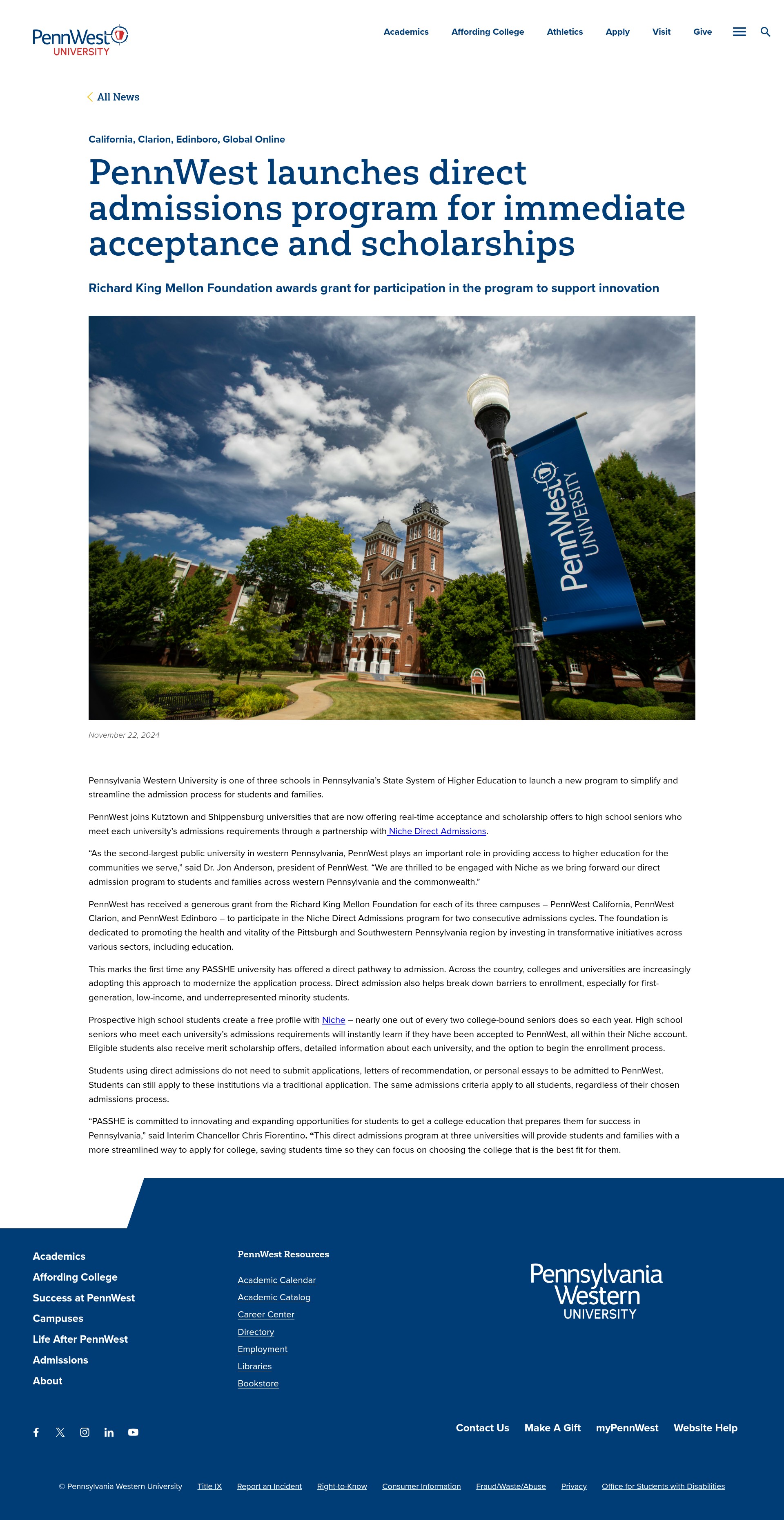 Screenshot of pennwest.edu