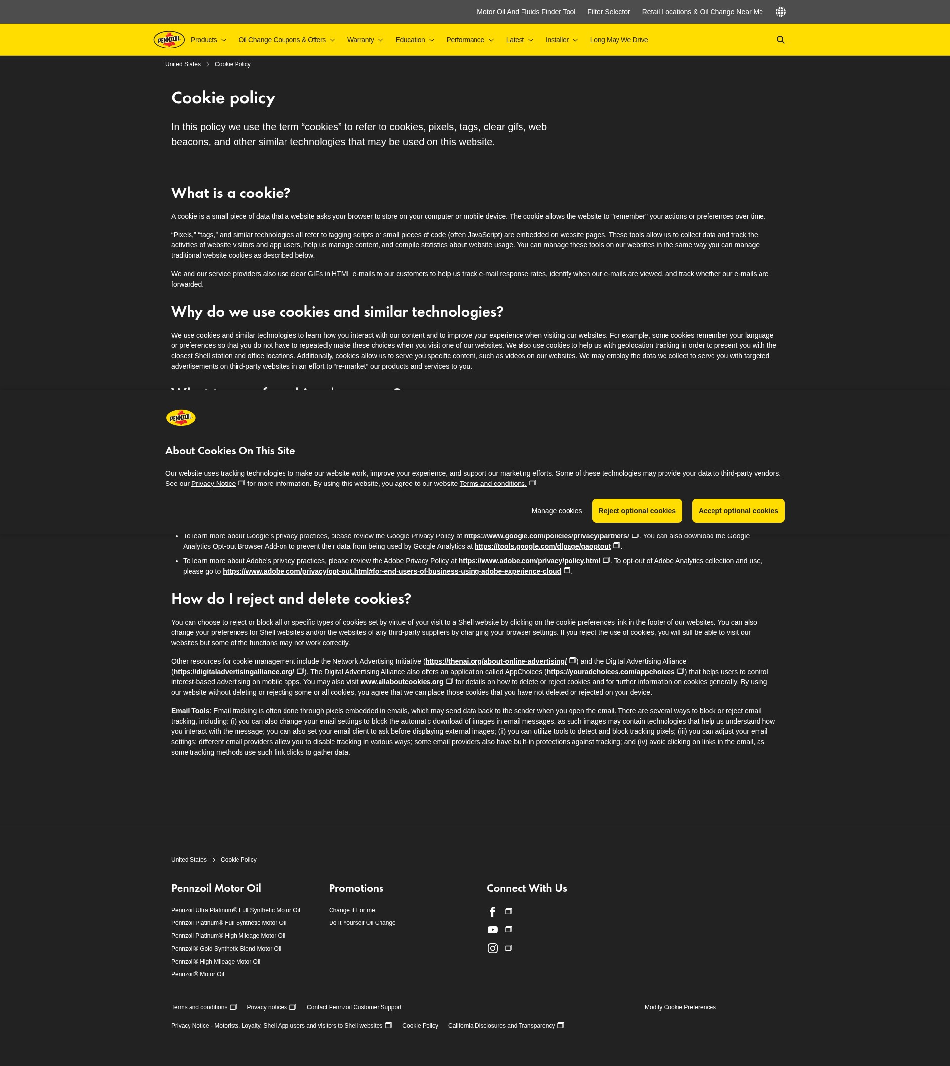 Screenshot of pennzoil.com
