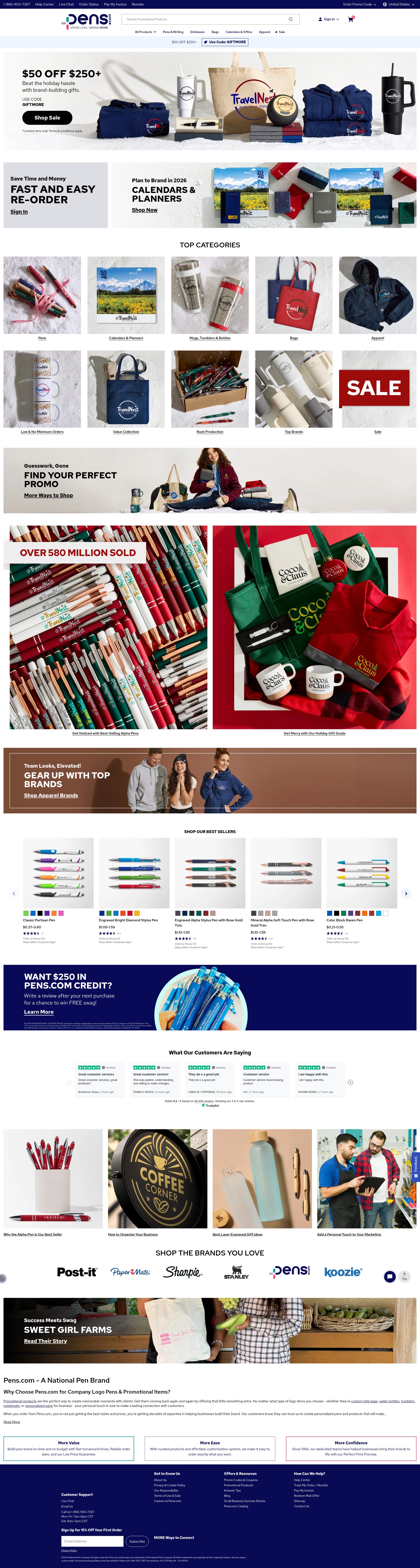 Screenshot of pens.com