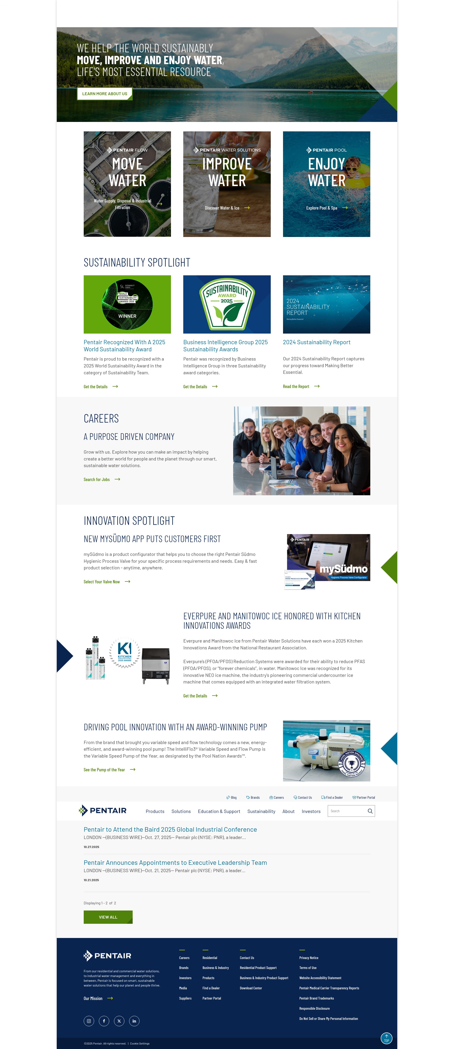 Screenshot of pentair.com