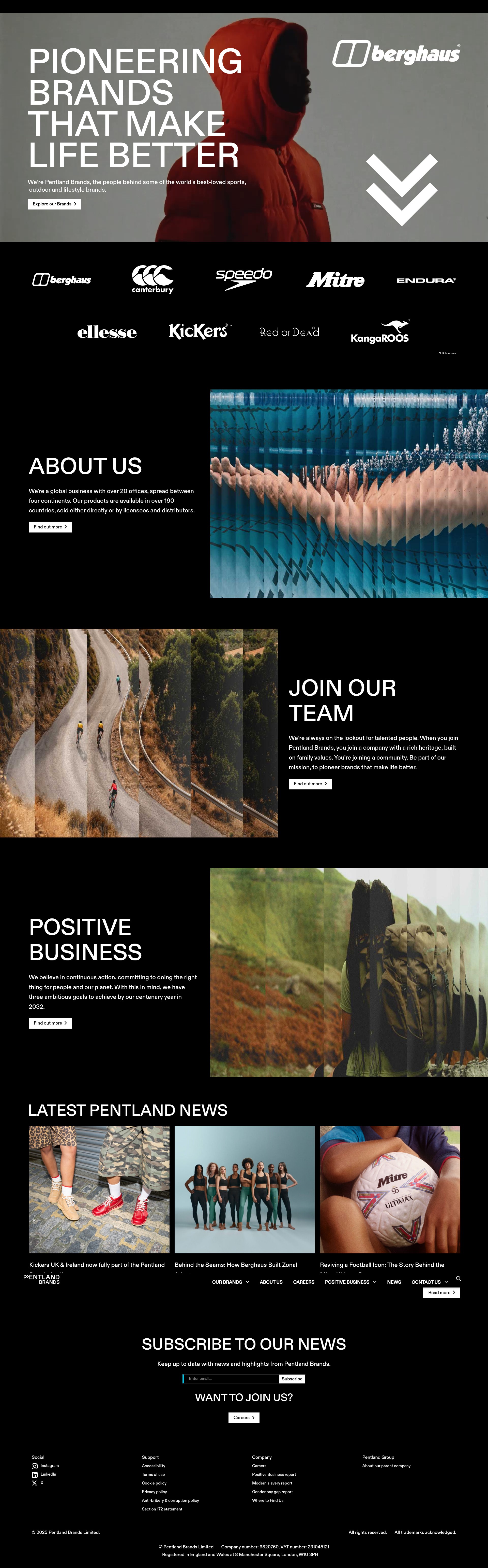 Screenshot of pentlandbrands.com