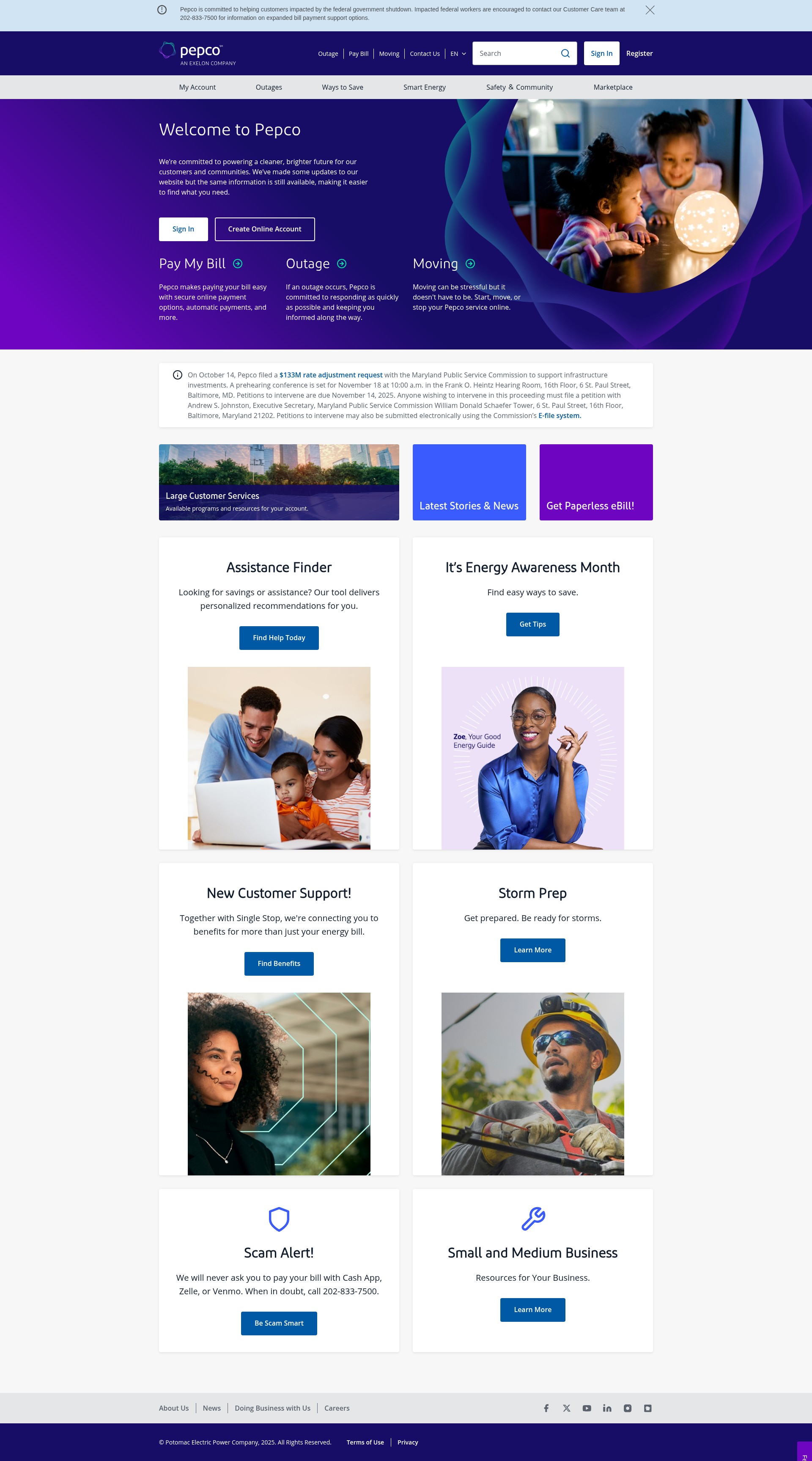 Screenshot of pepco.com