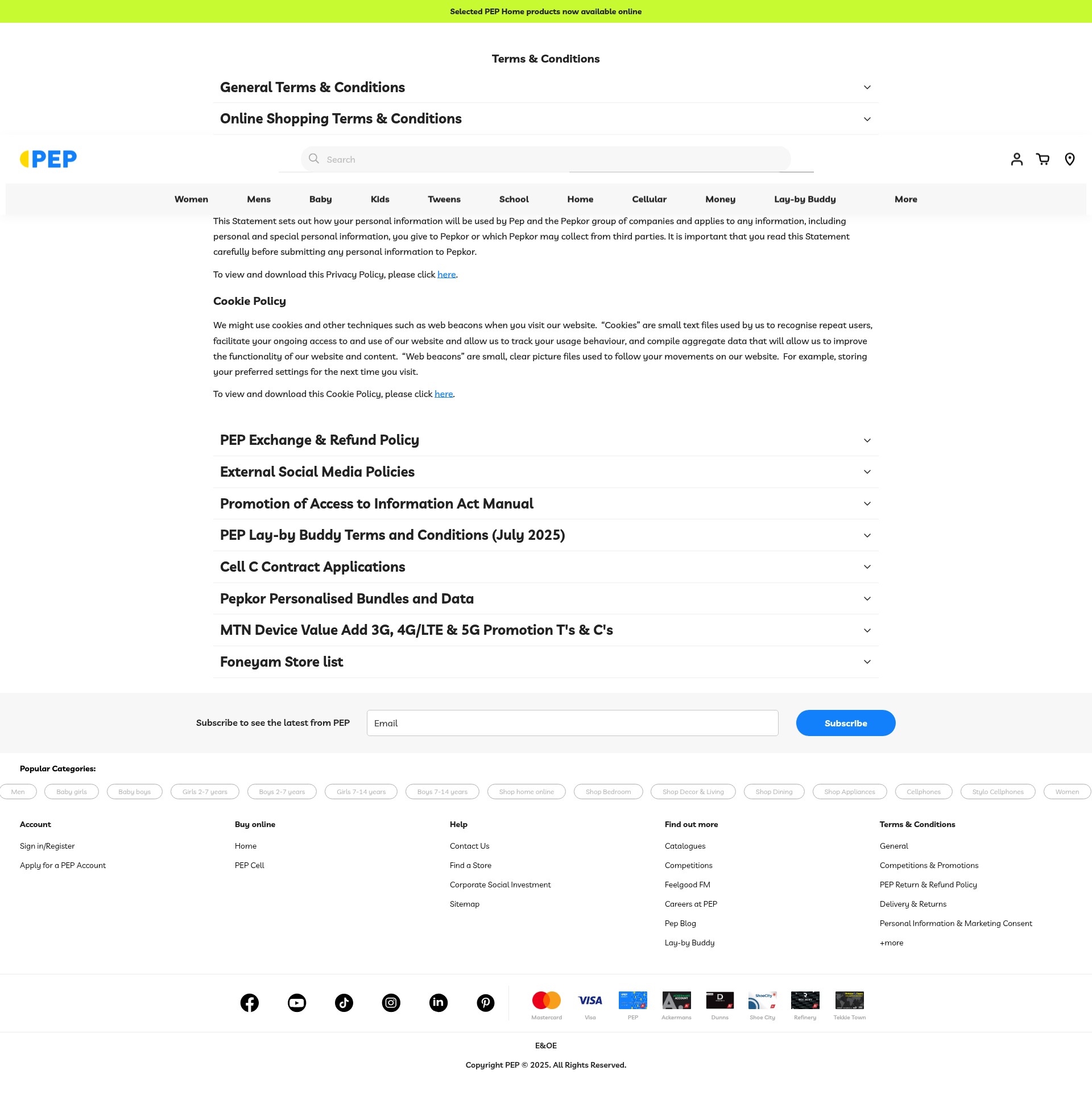 Screenshot of pepstores.com
