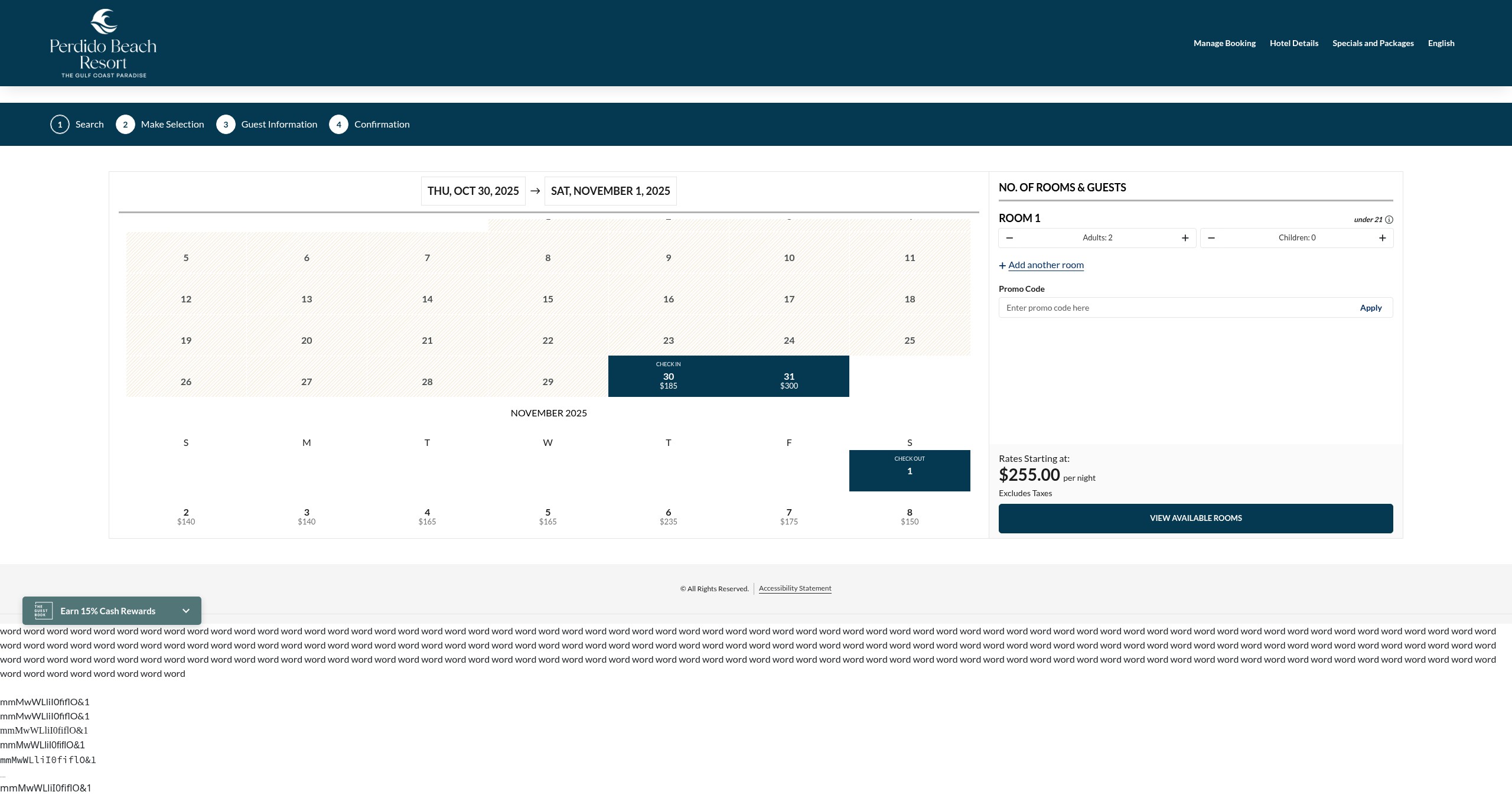 Screenshot of perdidobeachresort.book.pegsbe.com
