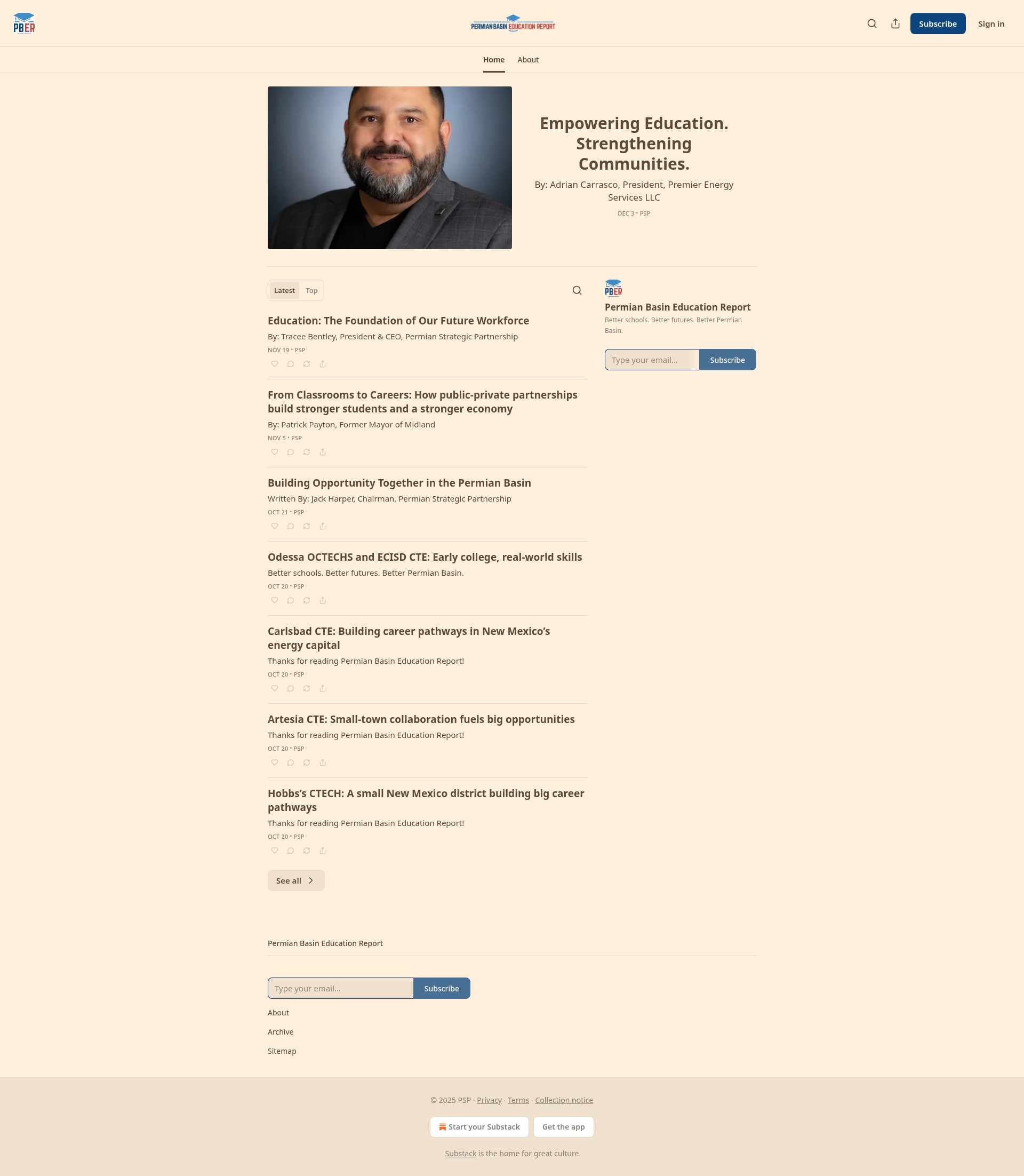Screenshot of permianbasineducationreport.substack.com