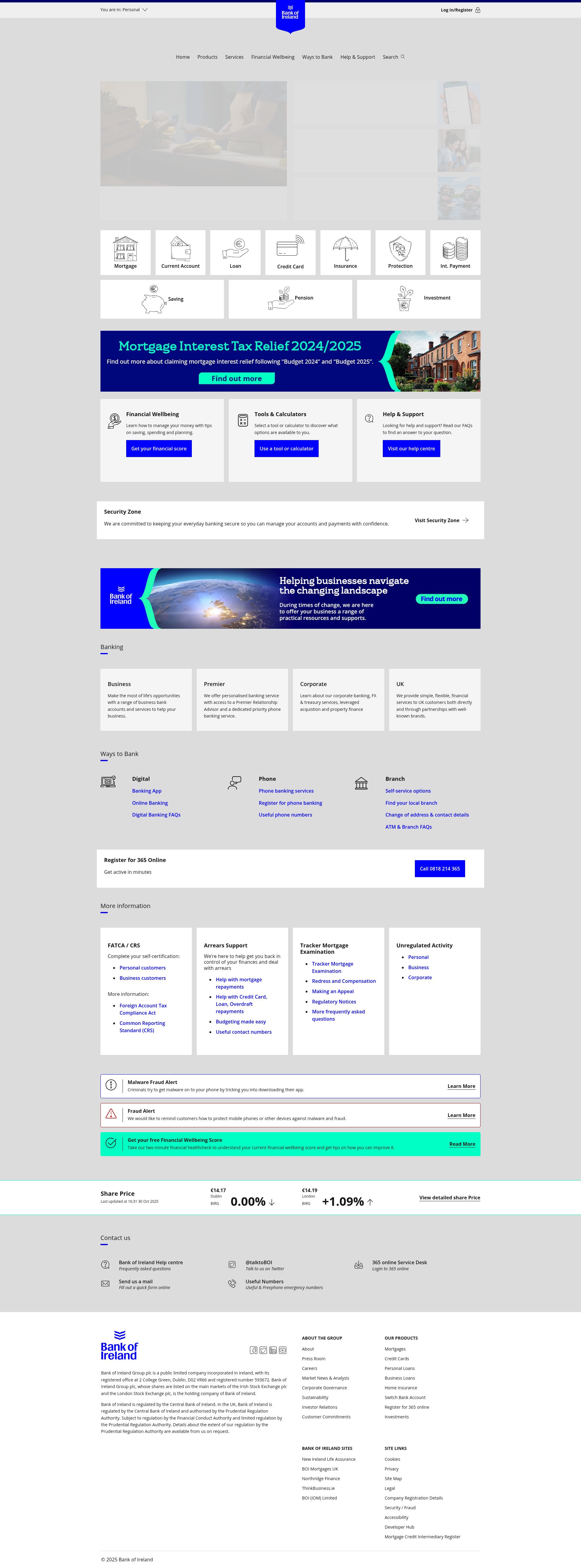 Screenshot of personalbanking.bankofireland.com