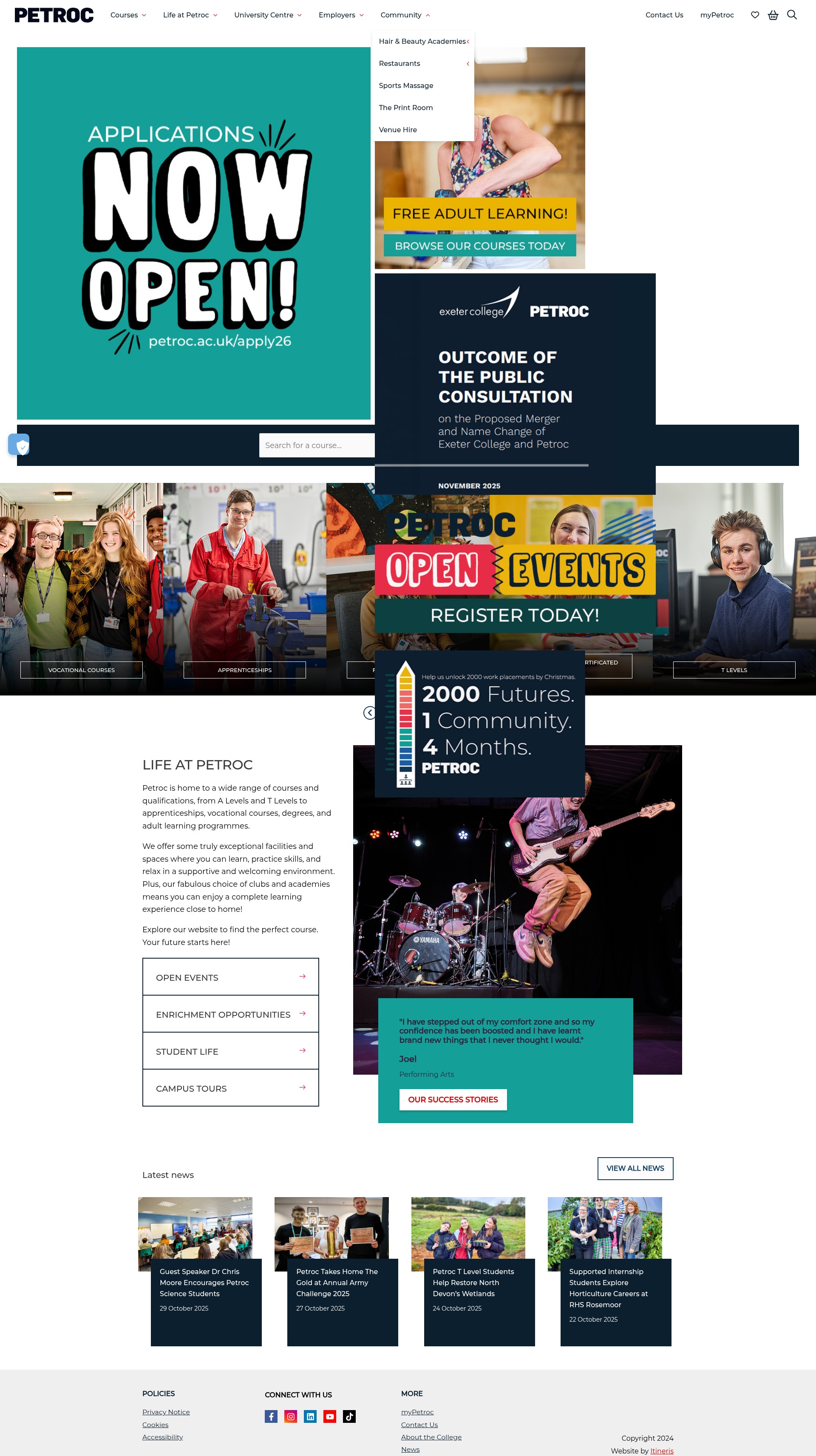 Screenshot of petroc.ac.uk