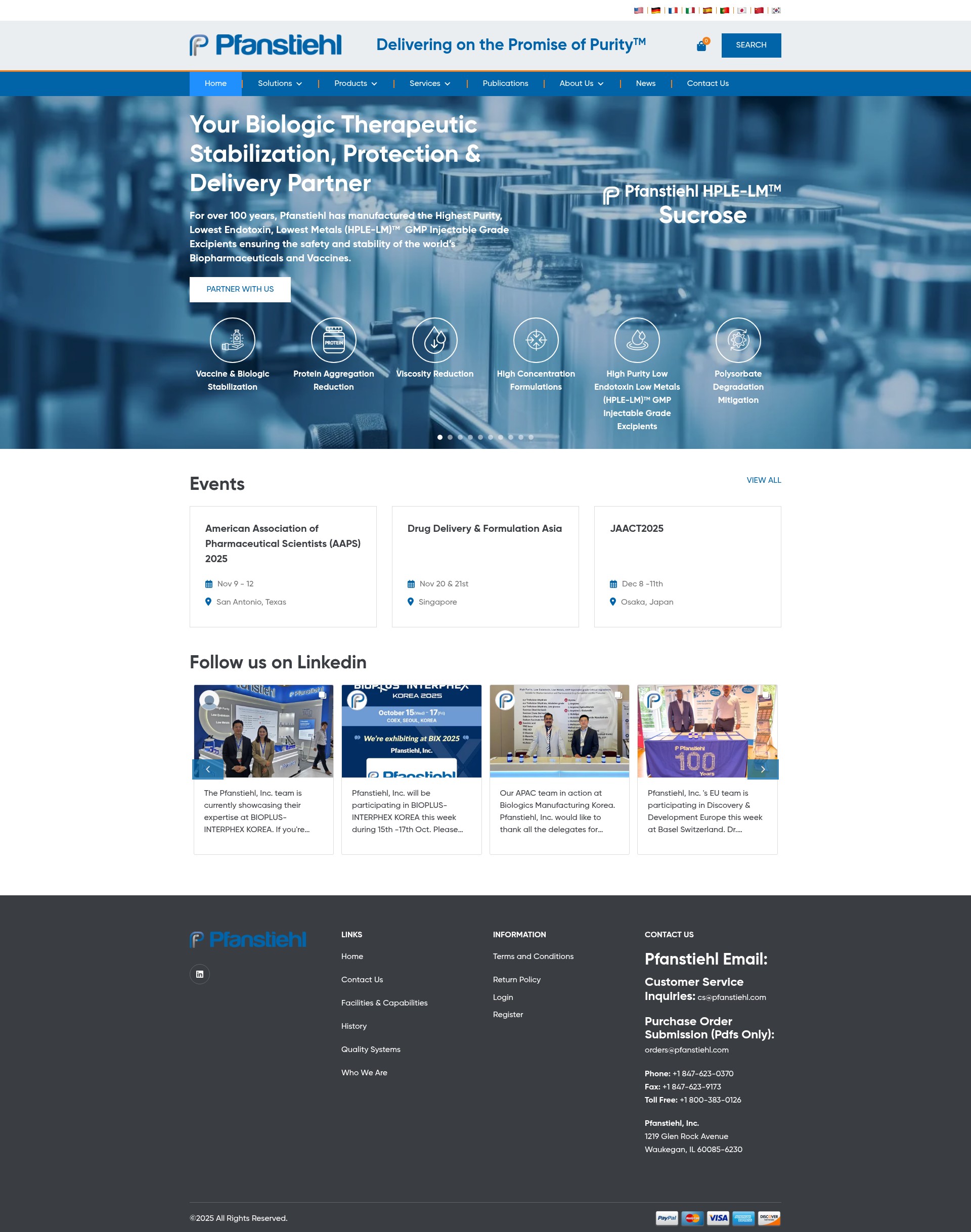 Screenshot of pfanstiehl.com
