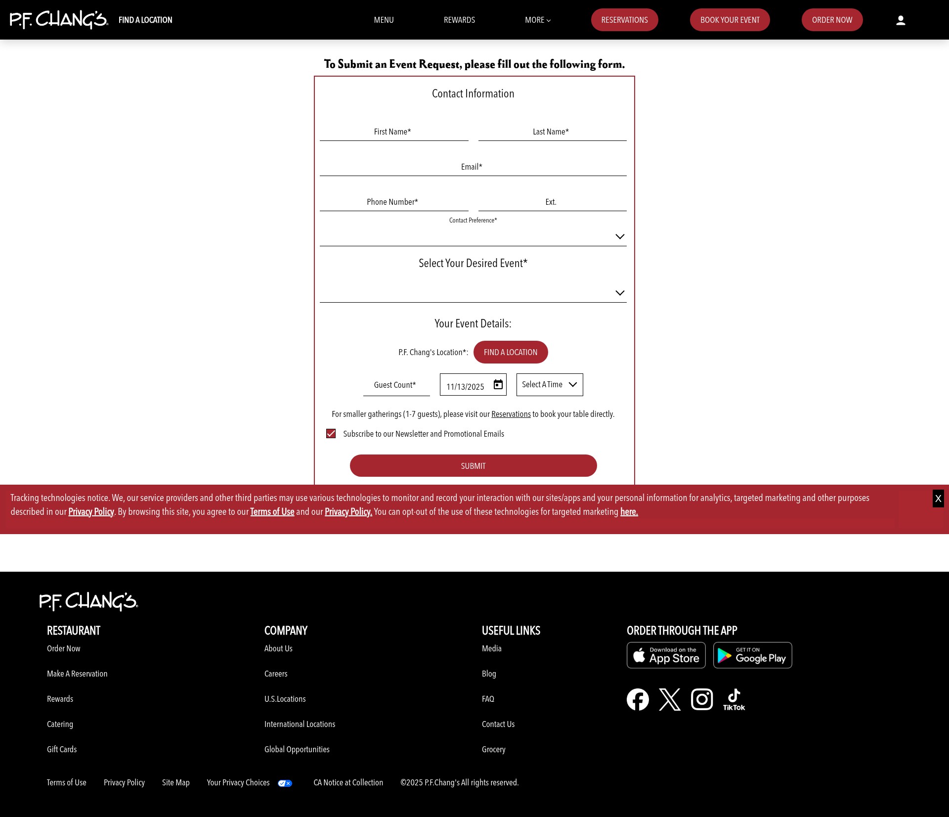 Screenshot of pfchangs.com