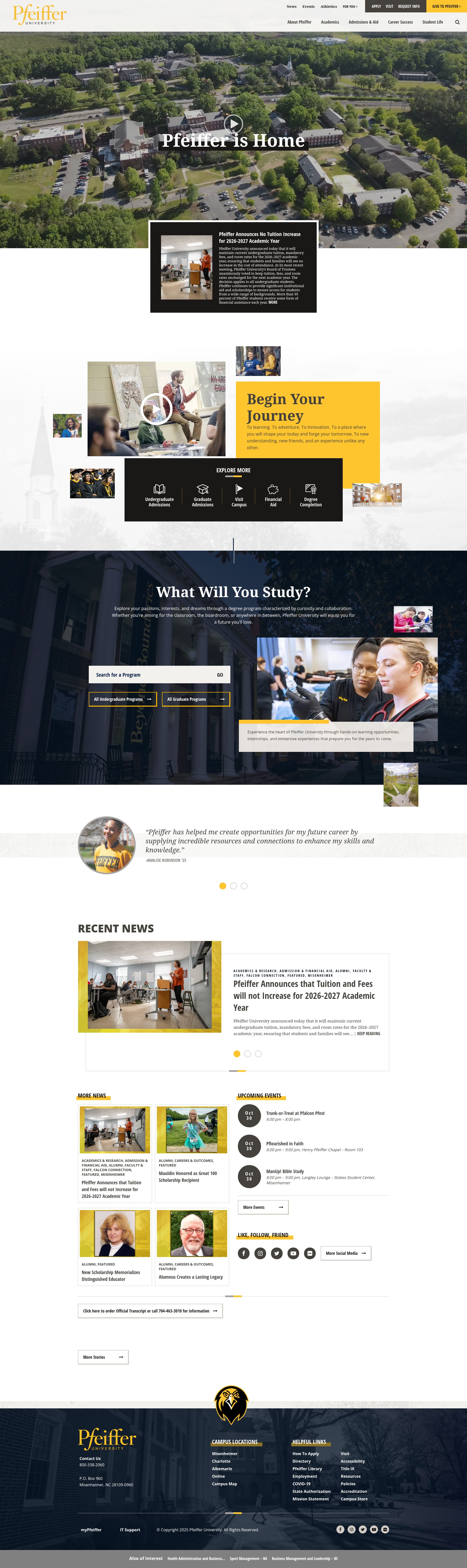 Screenshot of pfeiffer.edu
