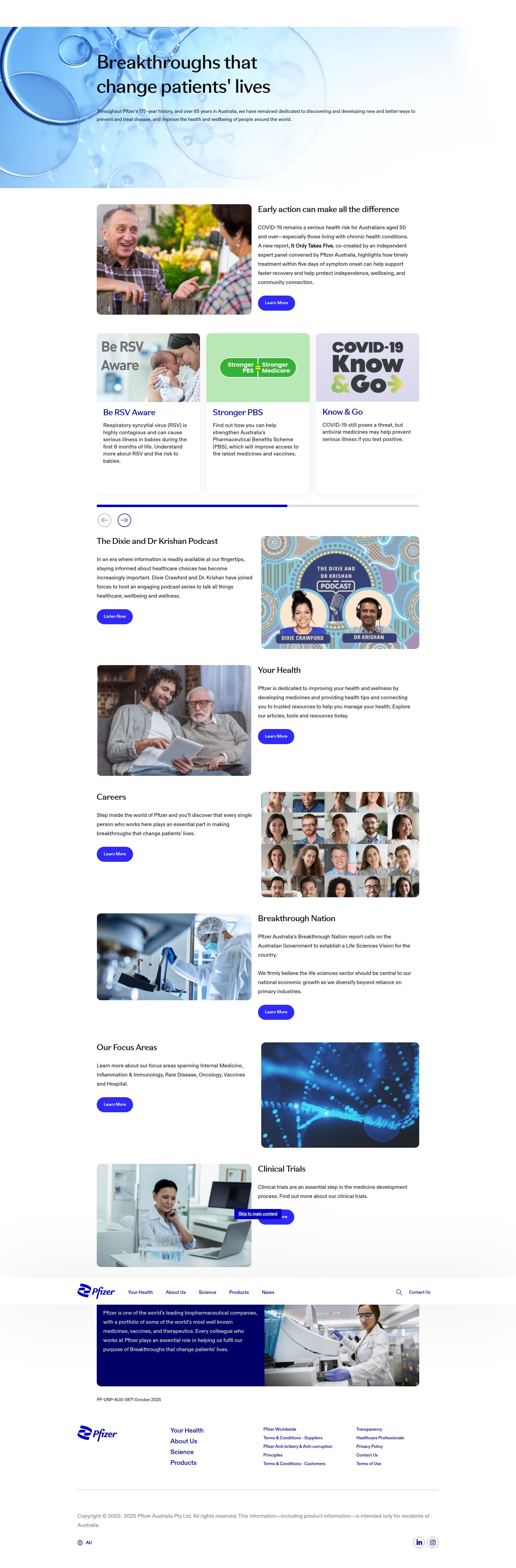 Screenshot of pfizer.com.au