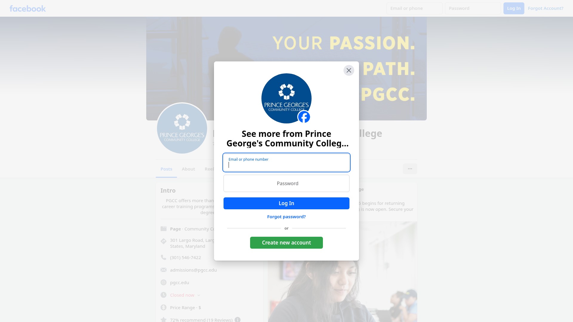 Screenshot of pgcc.edu