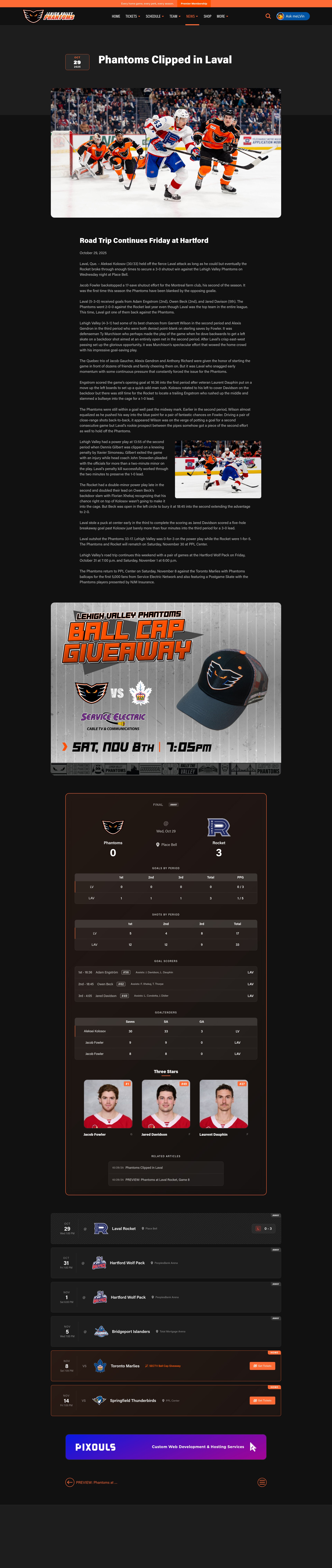 Screenshot of phantomshockey.com