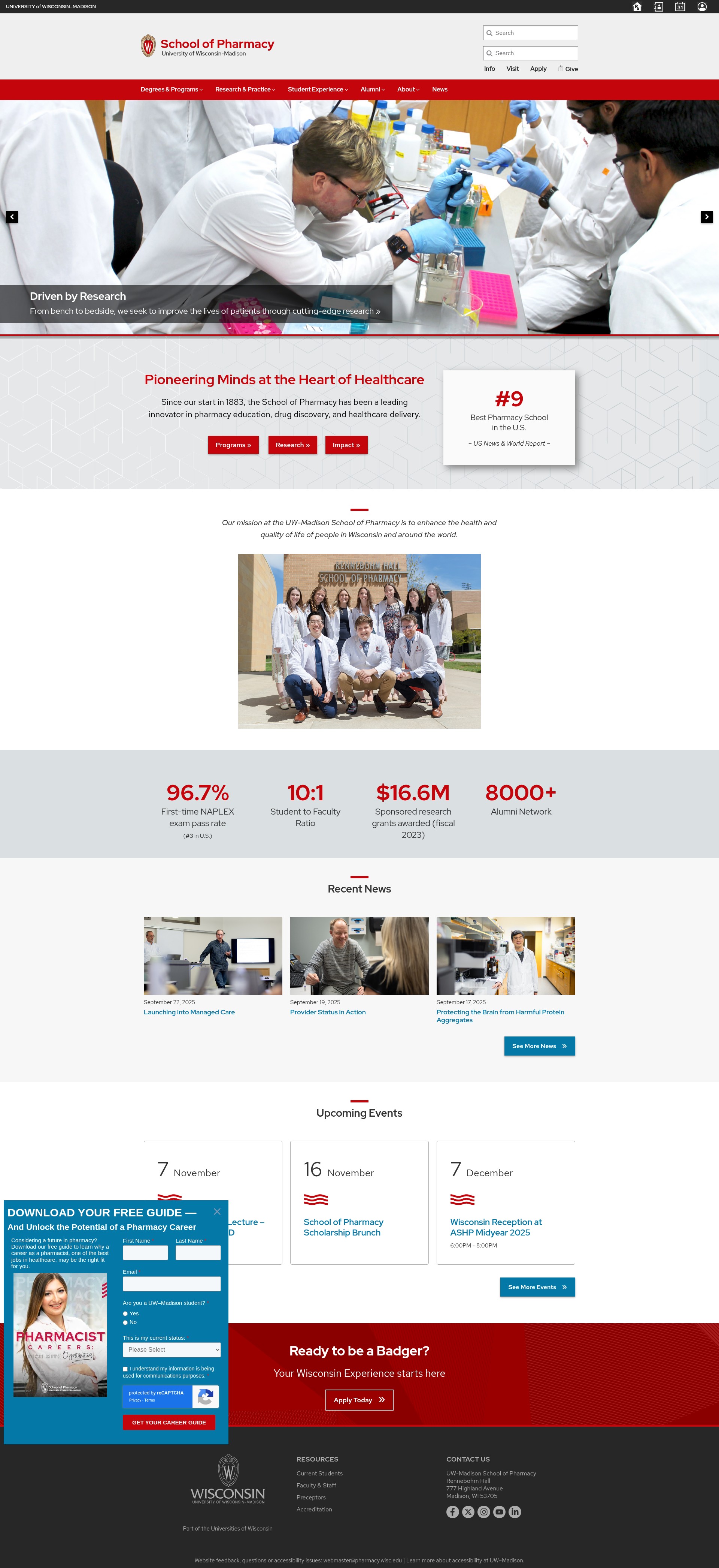 Screenshot of pharmacy.wisc.edu
