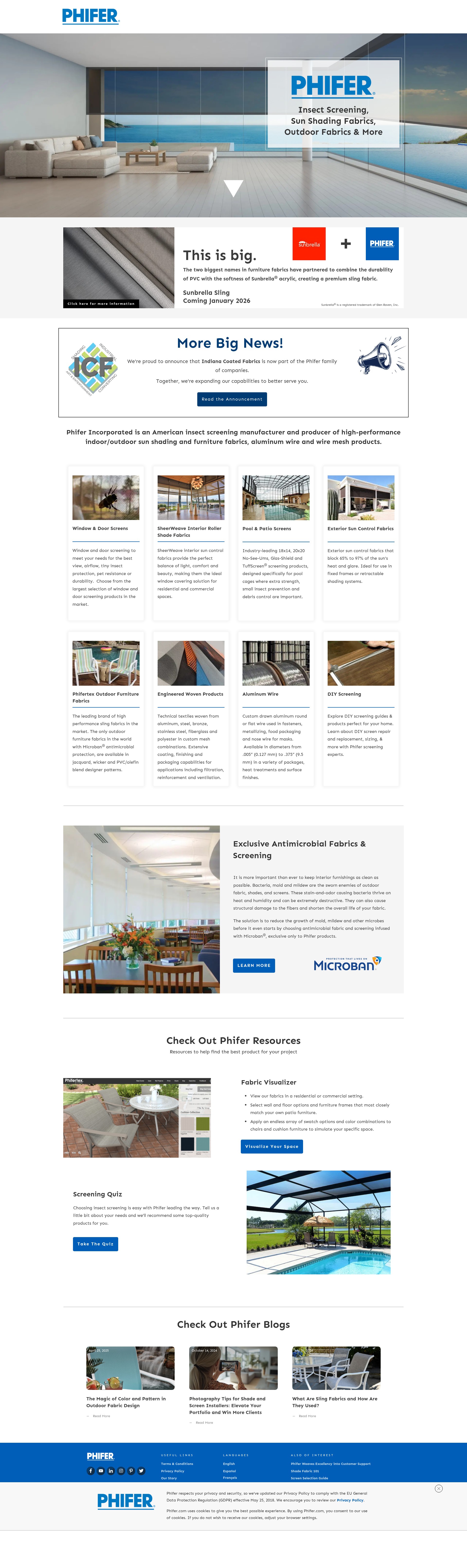 Screenshot of phifer.com
