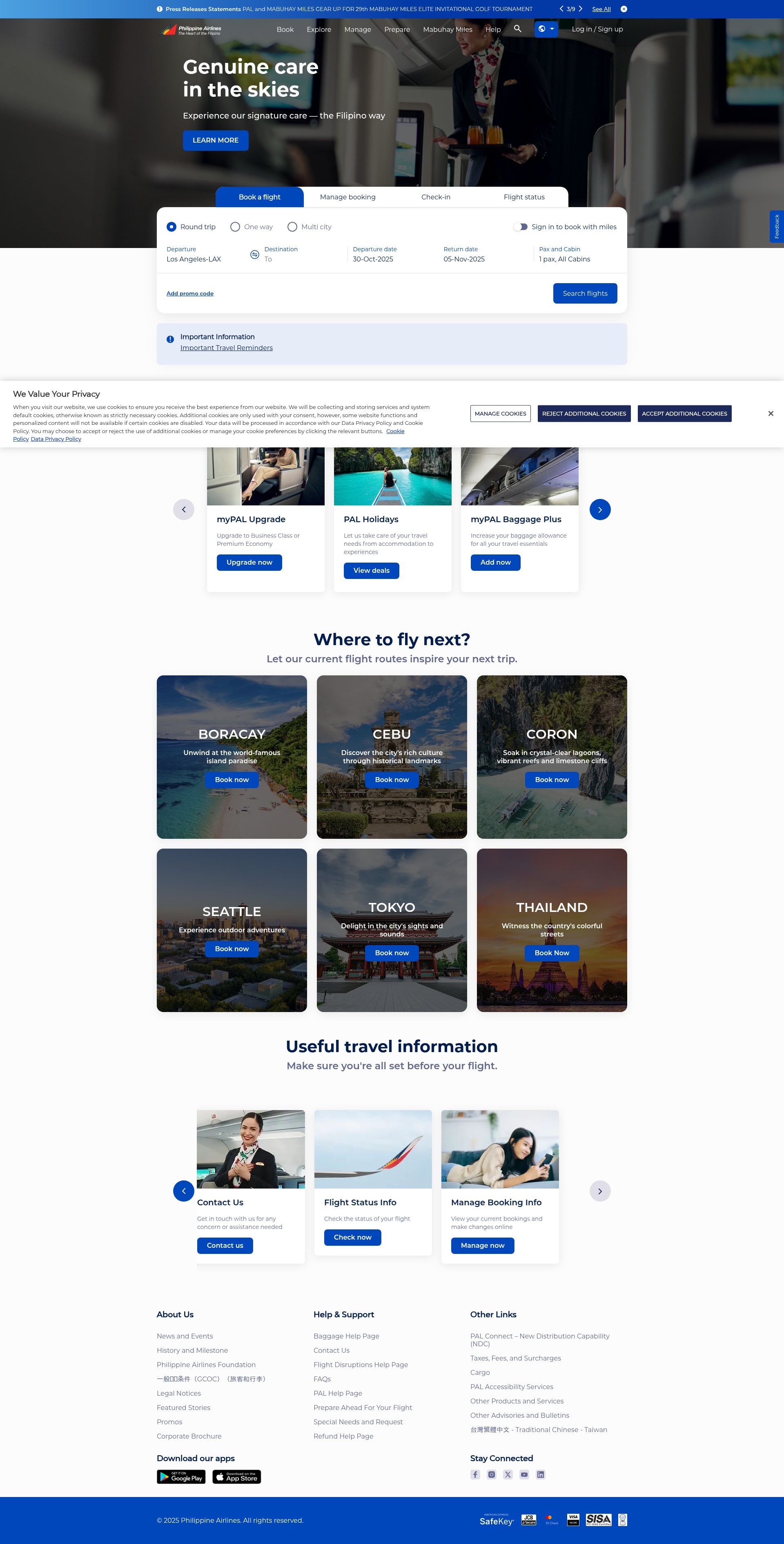 Screenshot of philippineairlines.com