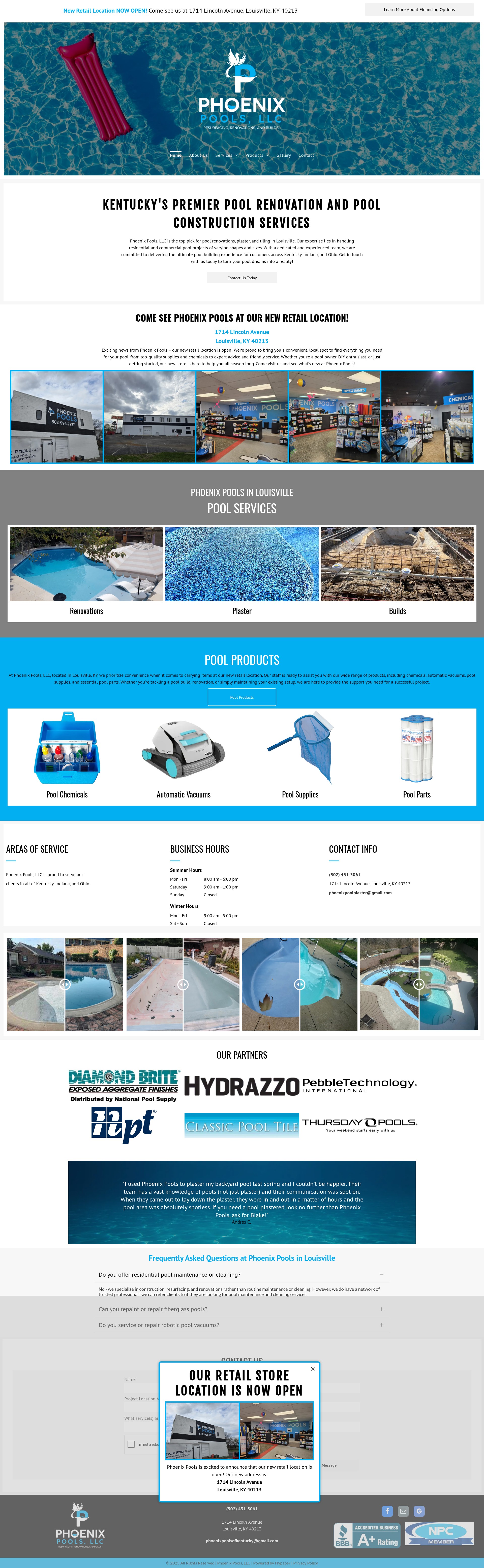 Screenshot of phoenixpoolsofky.com