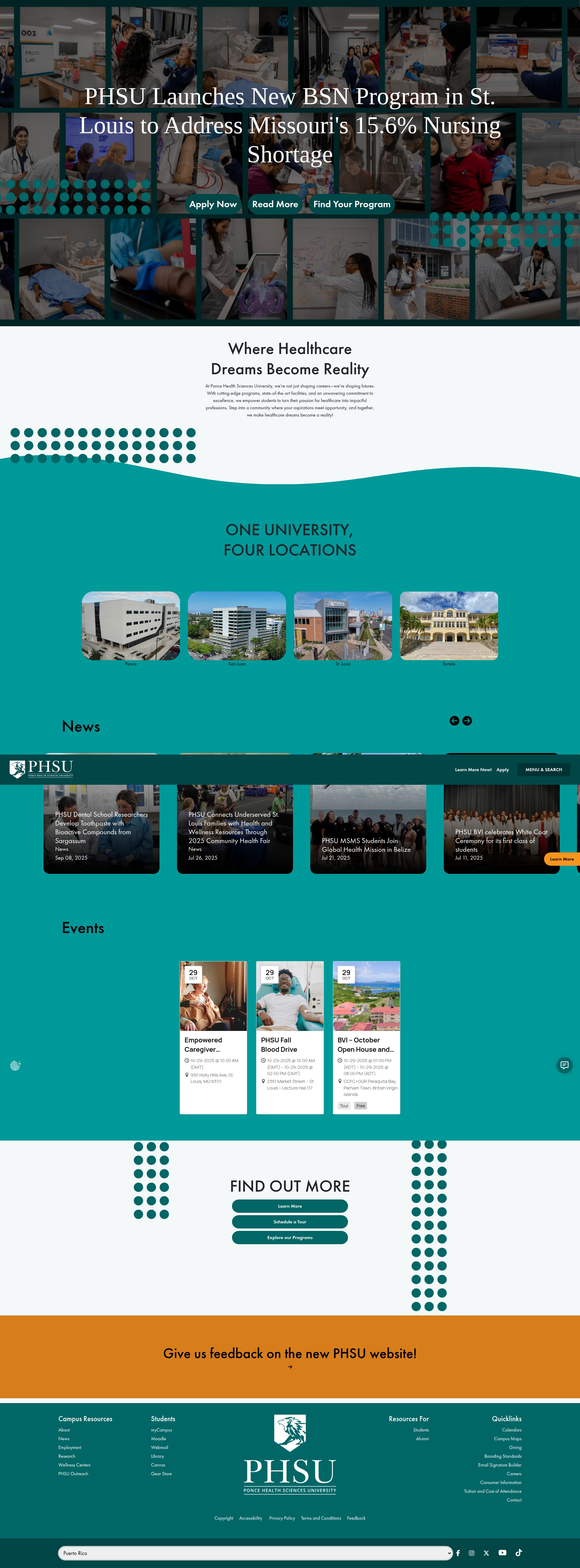 Screenshot of phsu.edu