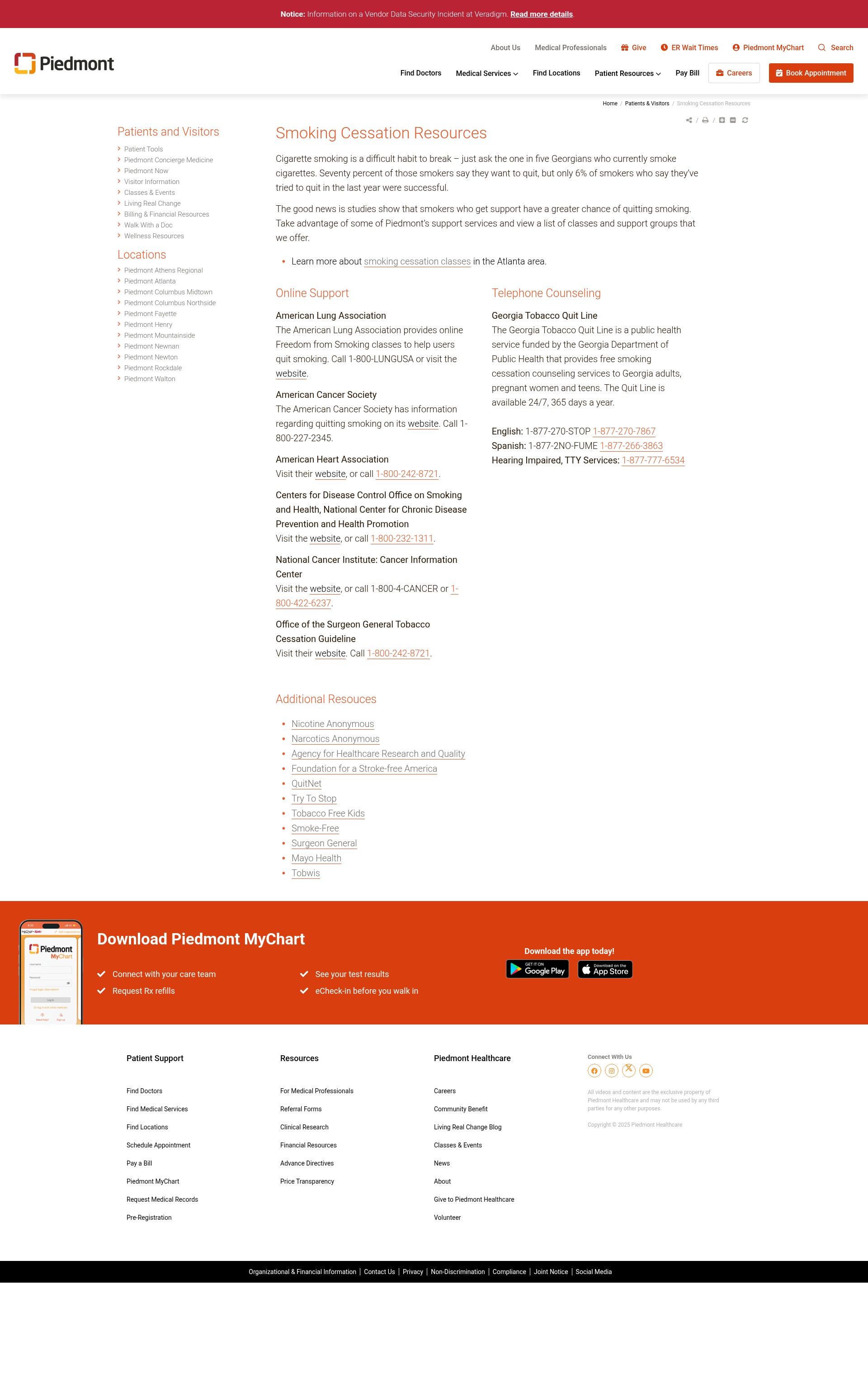 Screenshot of piedmont.org