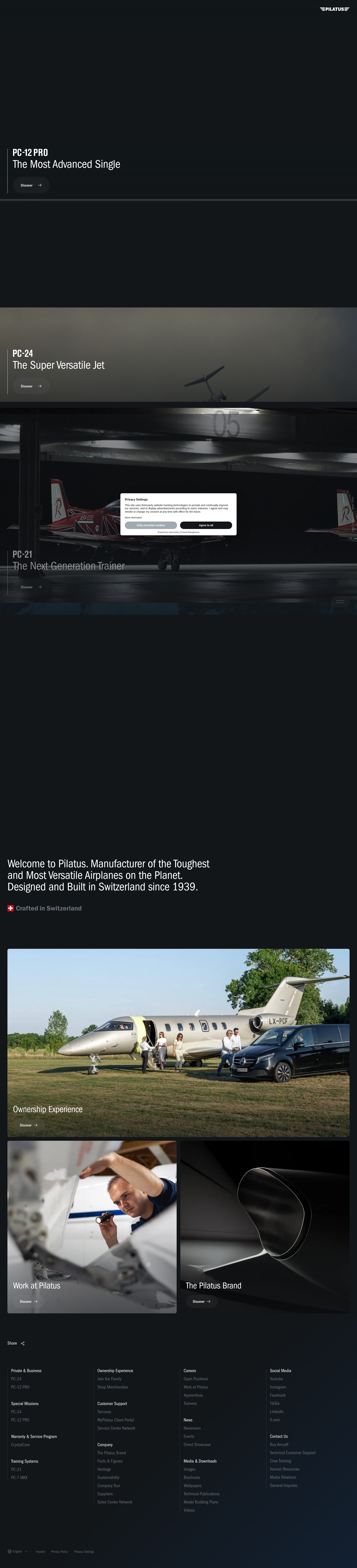 Screenshot of pilatus-aircraft.com