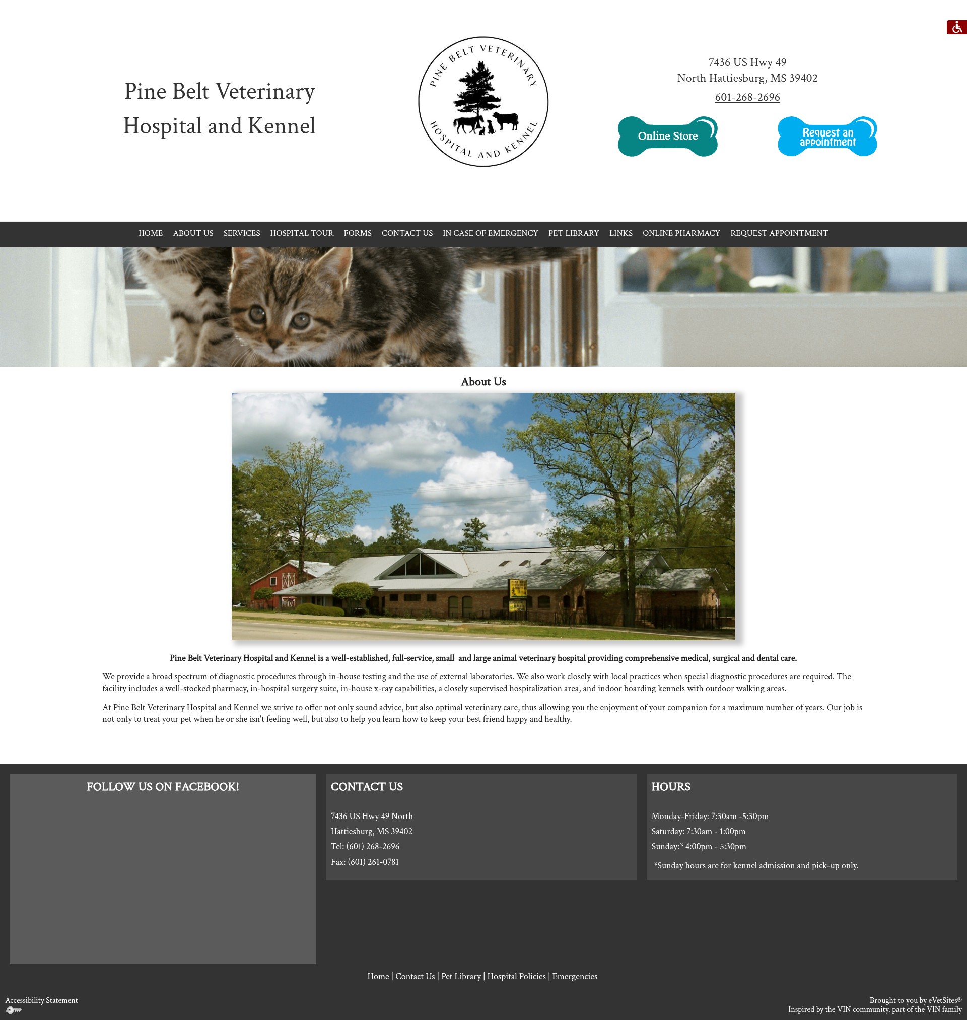 Screenshot of pinebeltvet.com