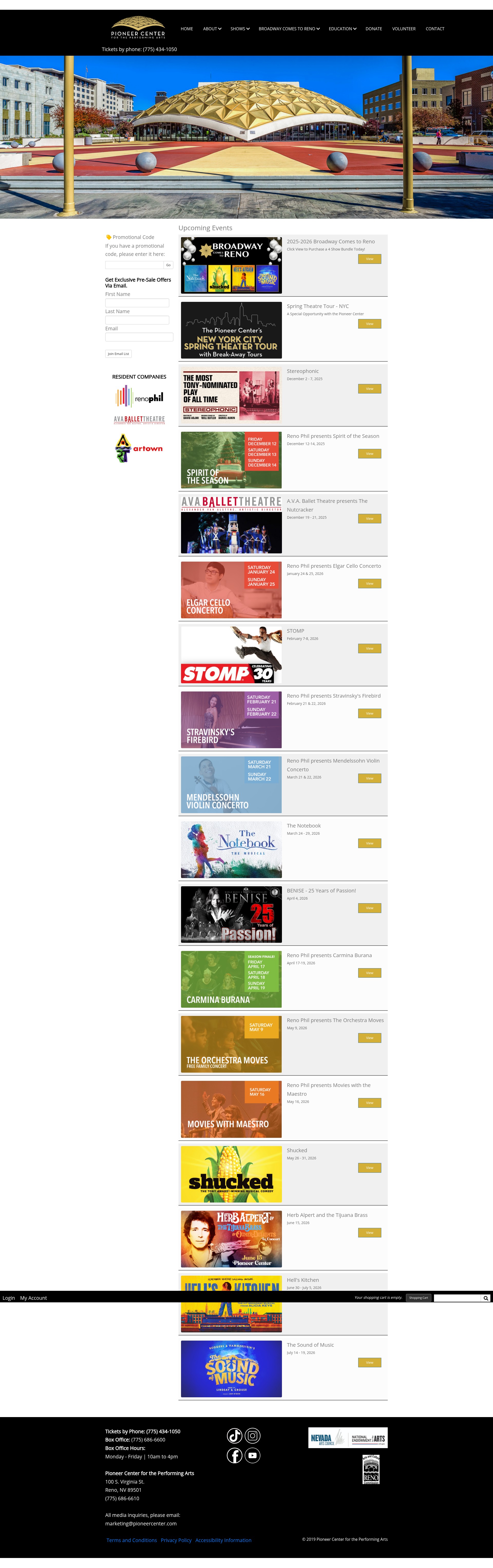 Screenshot of pioneercenter.com