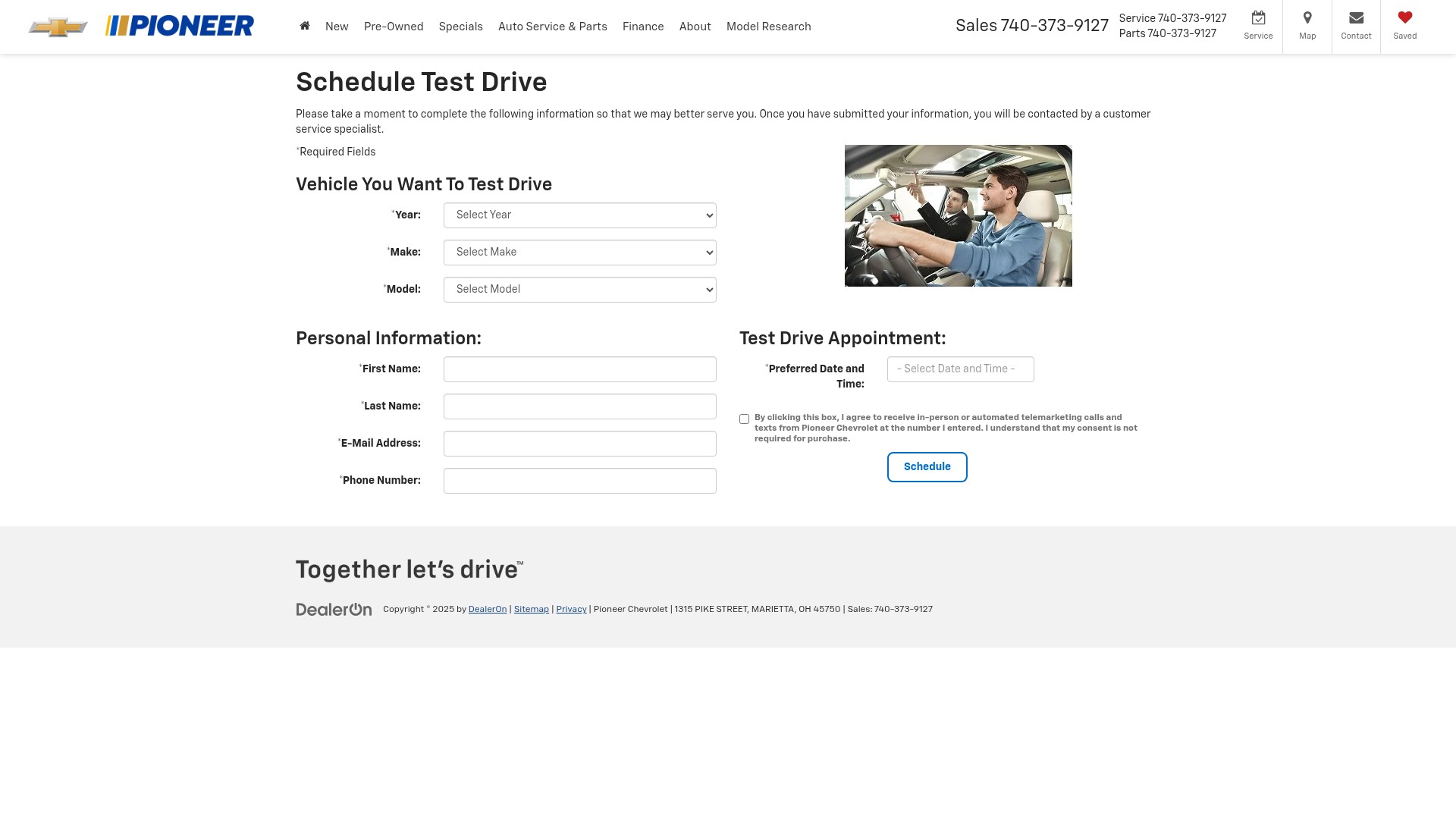 Screenshot of pioneerchevrolet.com