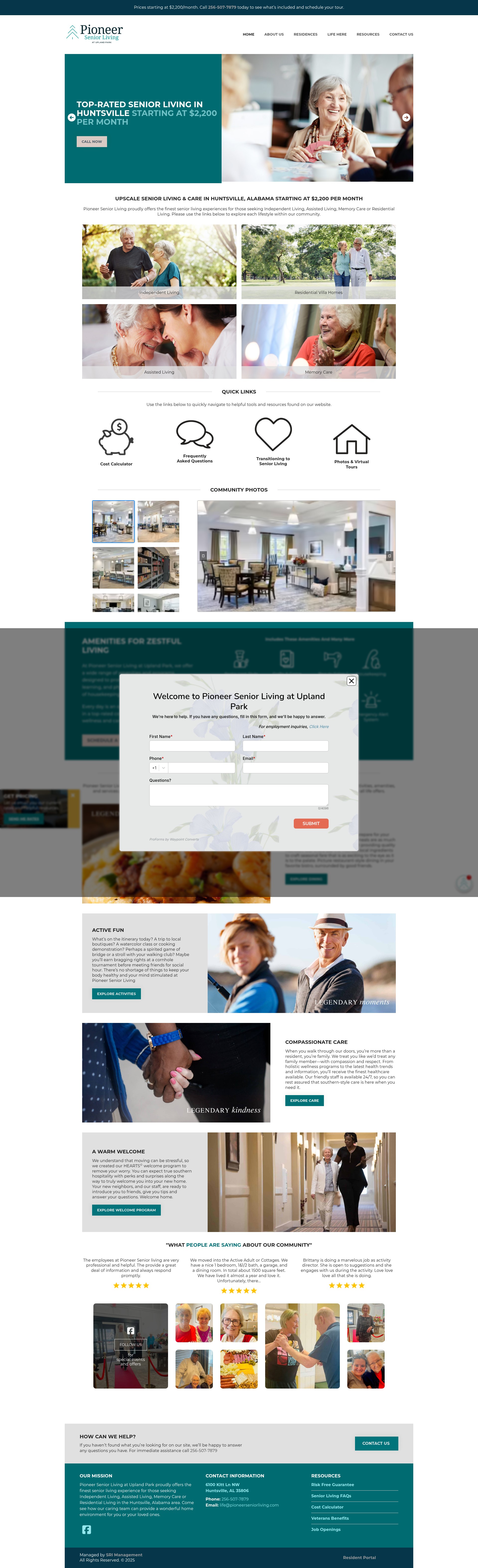 Screenshot of pioneerseniorliving.com
