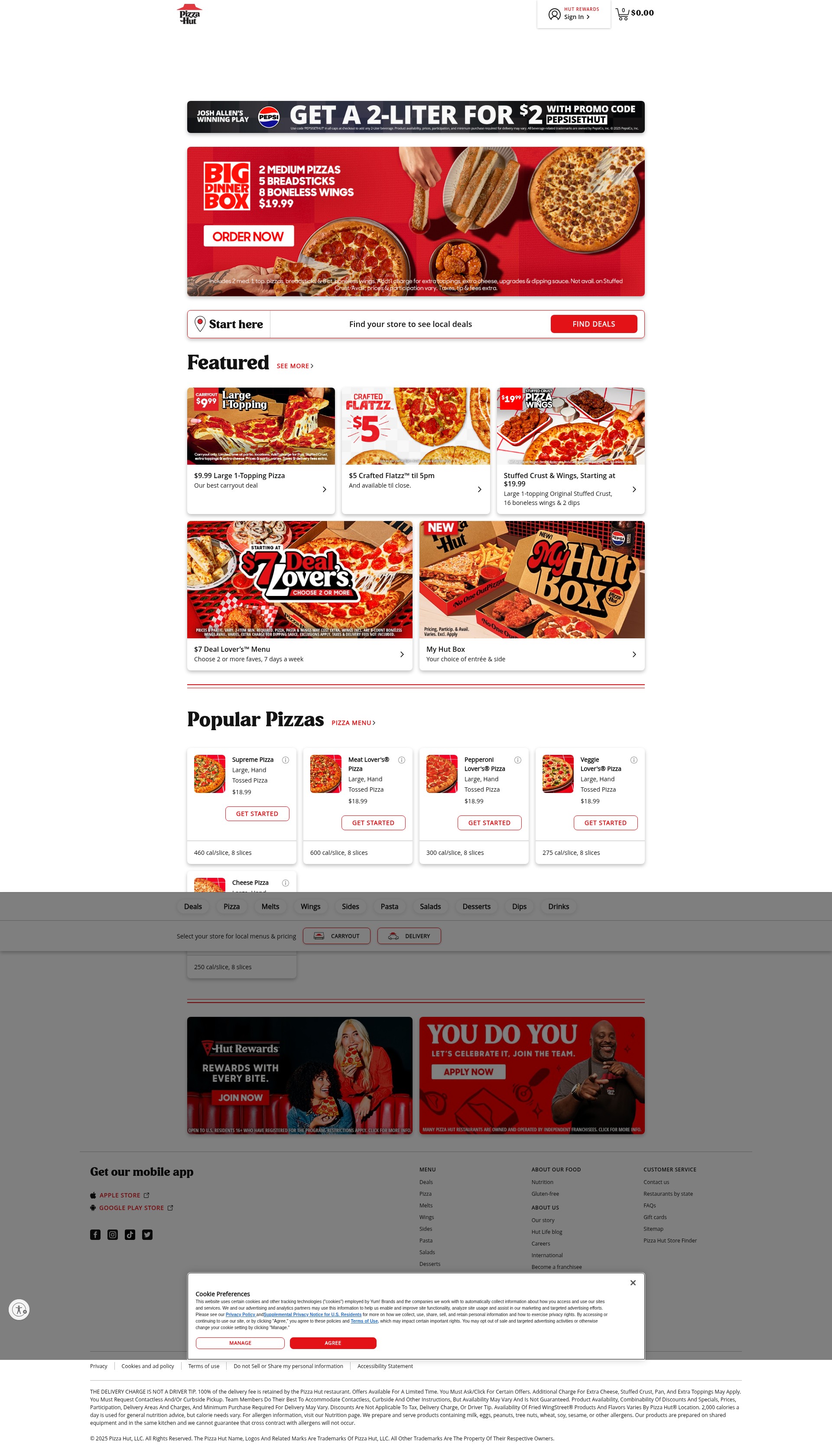Screenshot of pizzahut.com