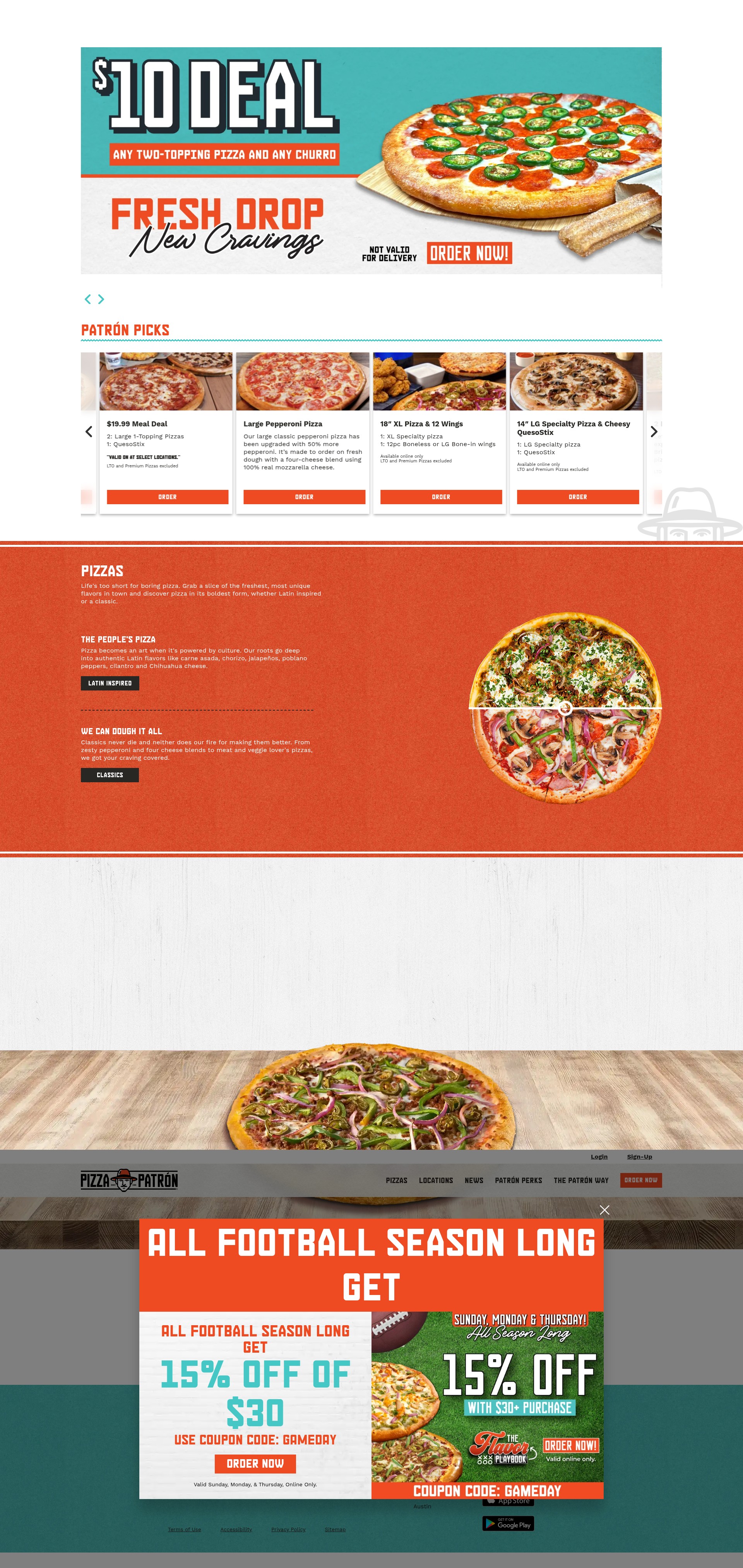 Screenshot of pizzapatron.com
