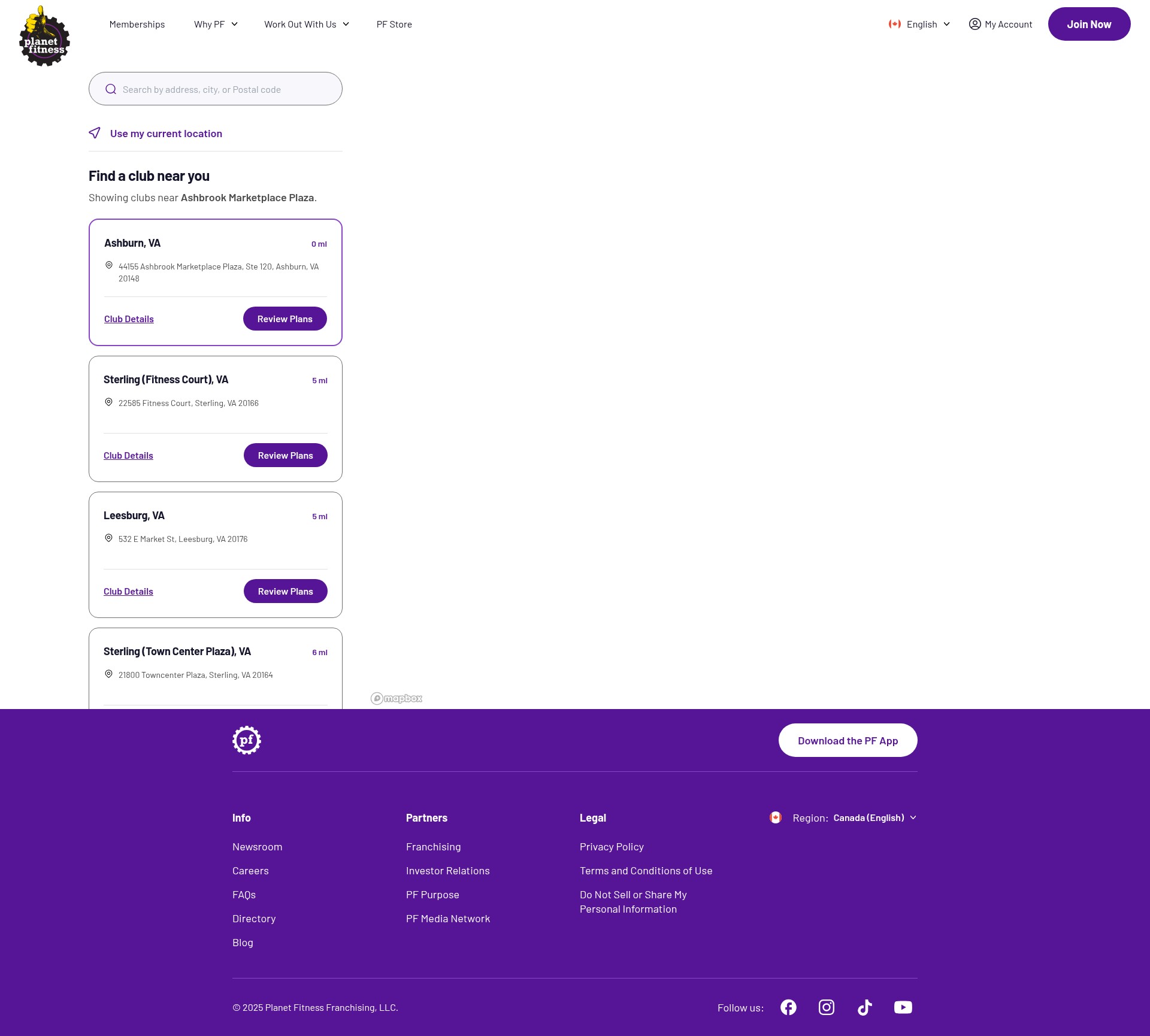 Screenshot of planetfitness.ca