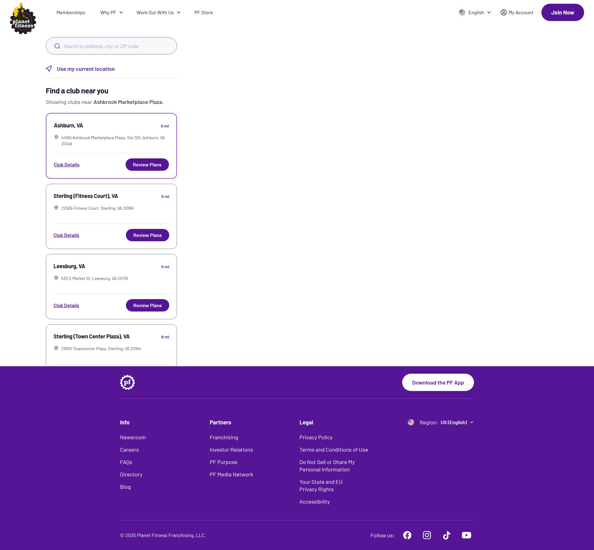 Screenshot of planetfitness.com