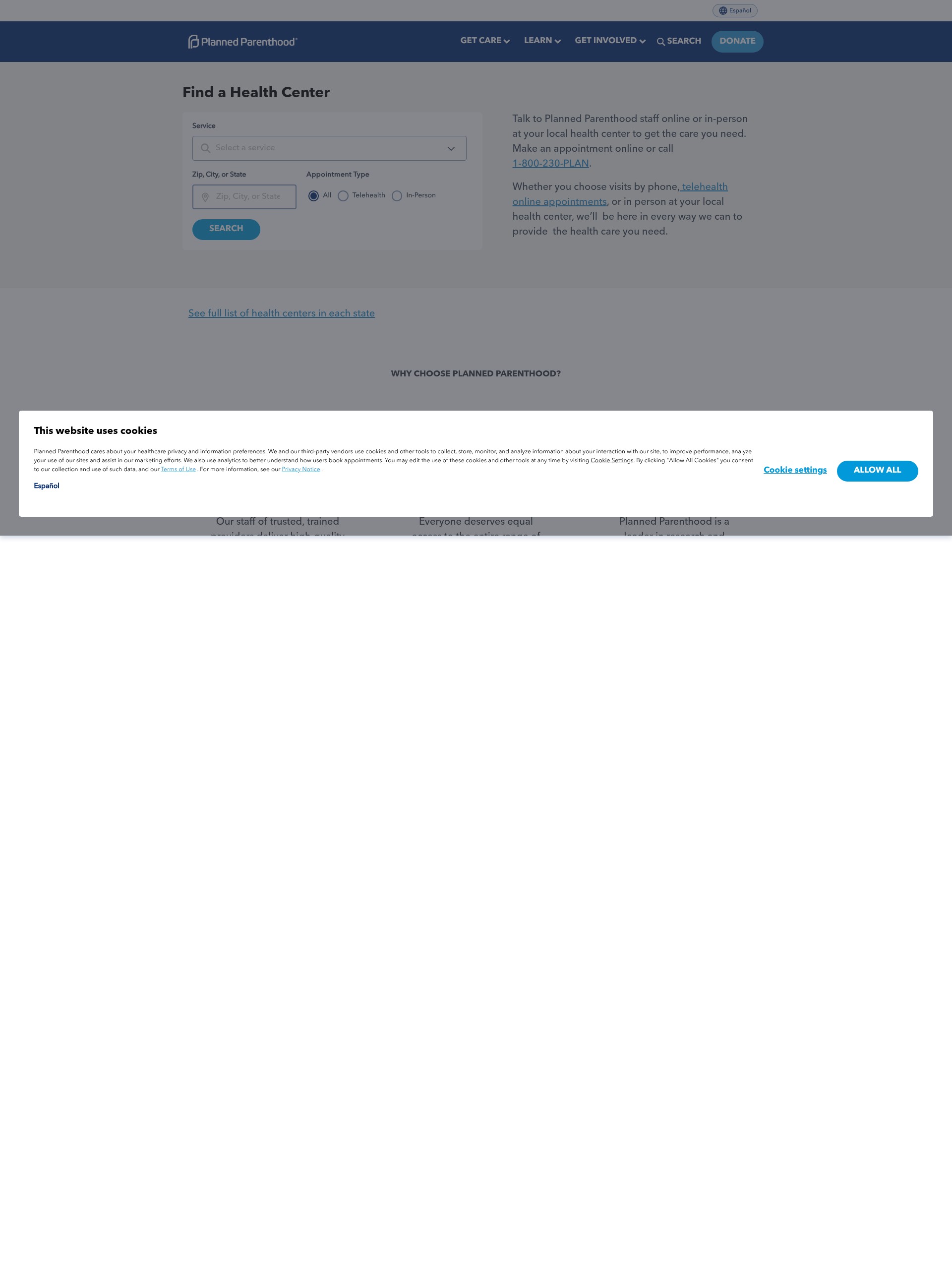 Screenshot of plannedparenthood.org