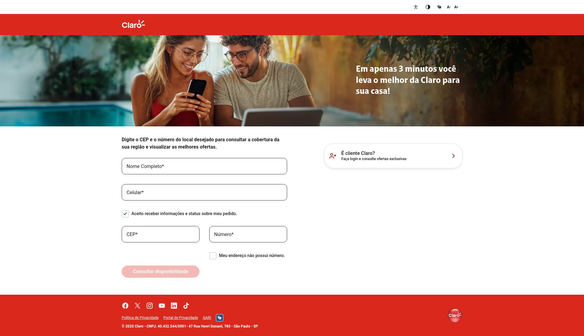 Screenshot of planos.claro.com.br