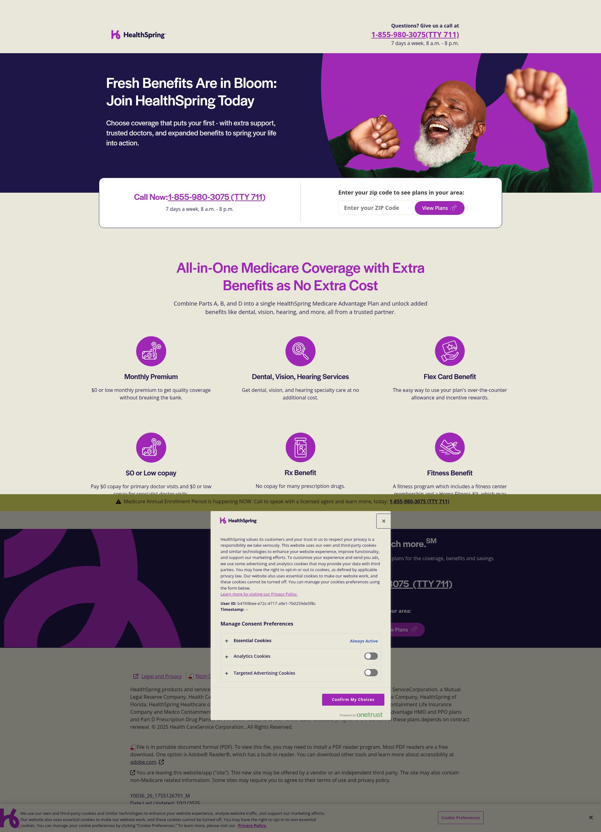 Screenshot of plans.healthspringmedicare.com