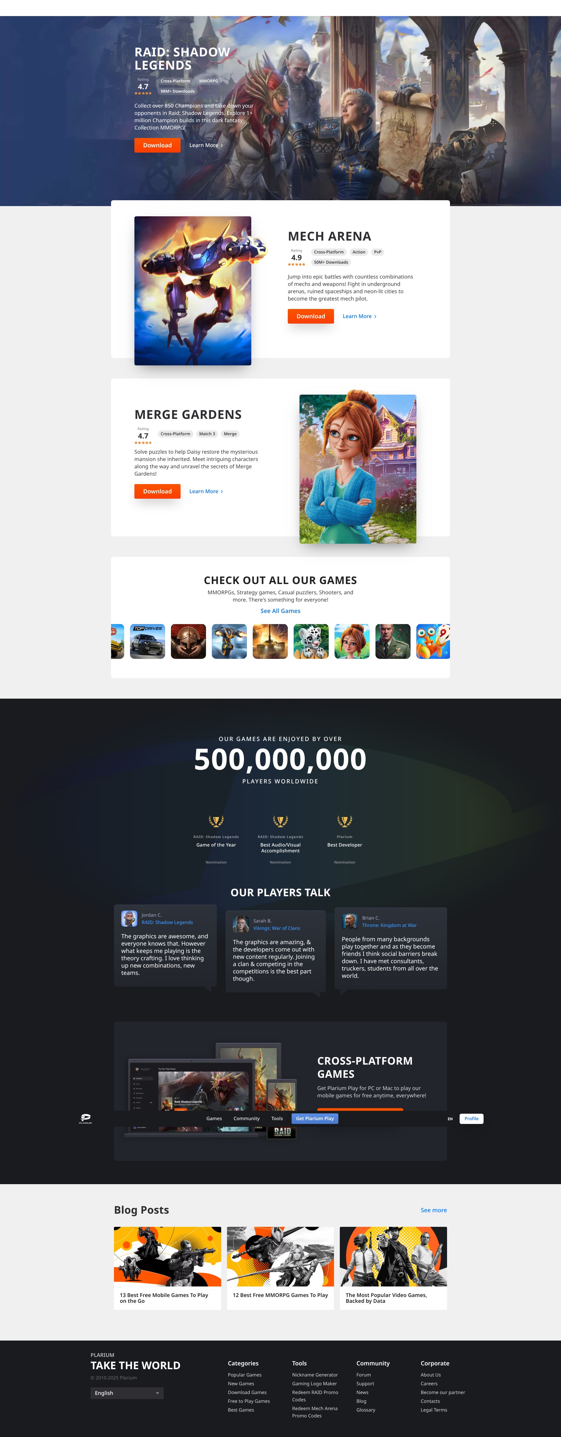 Screenshot of plarium.com