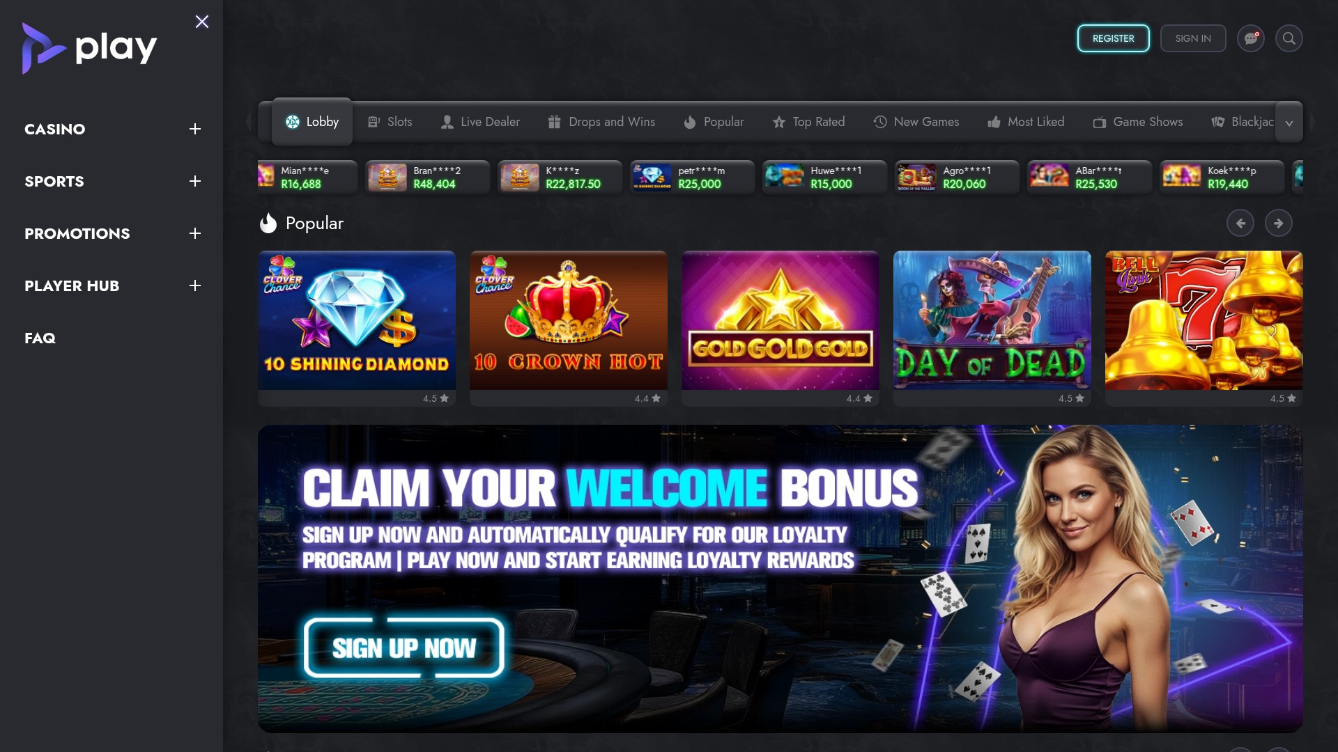 Screenshot of play.co.za