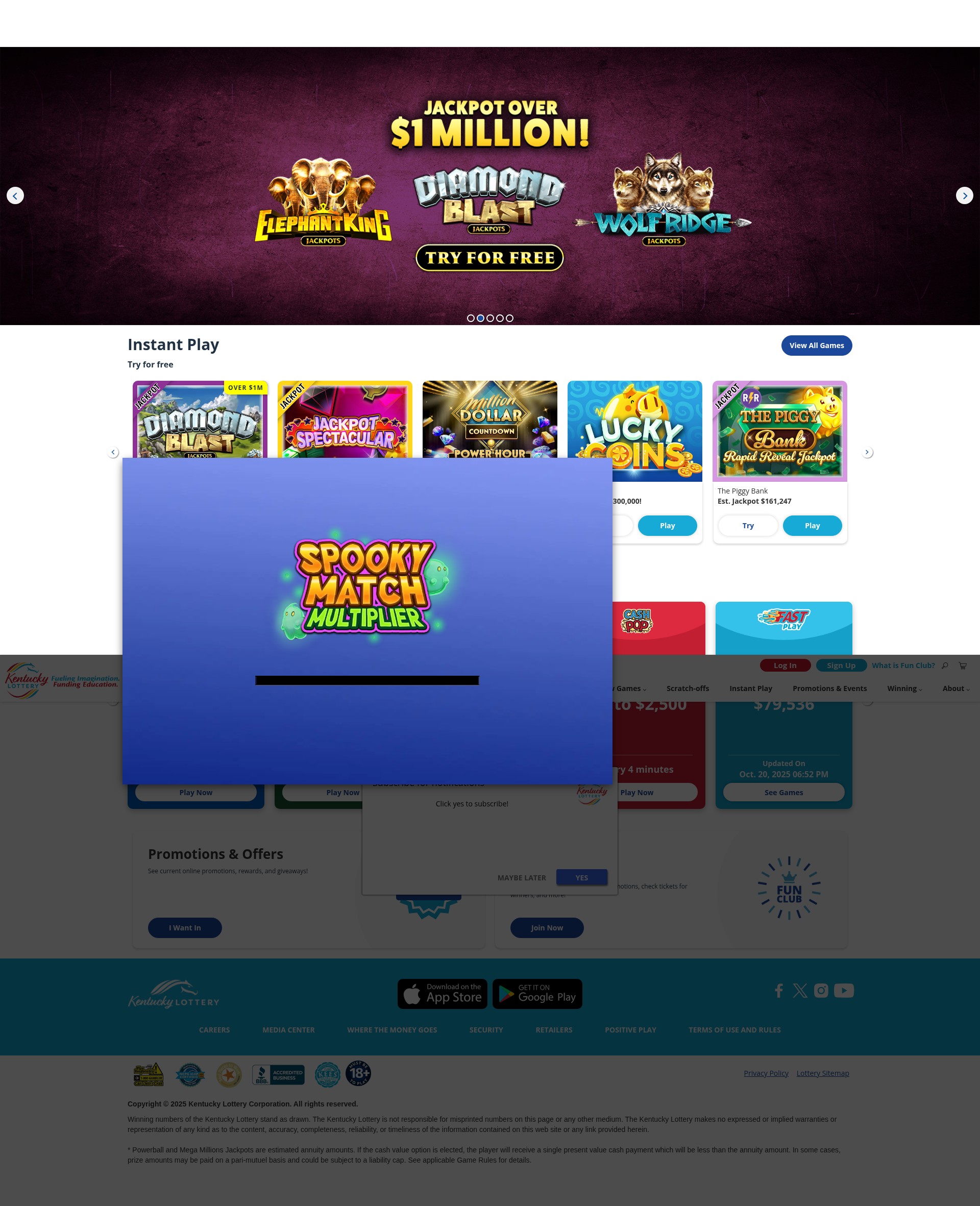 Screenshot of play.kylottery.com