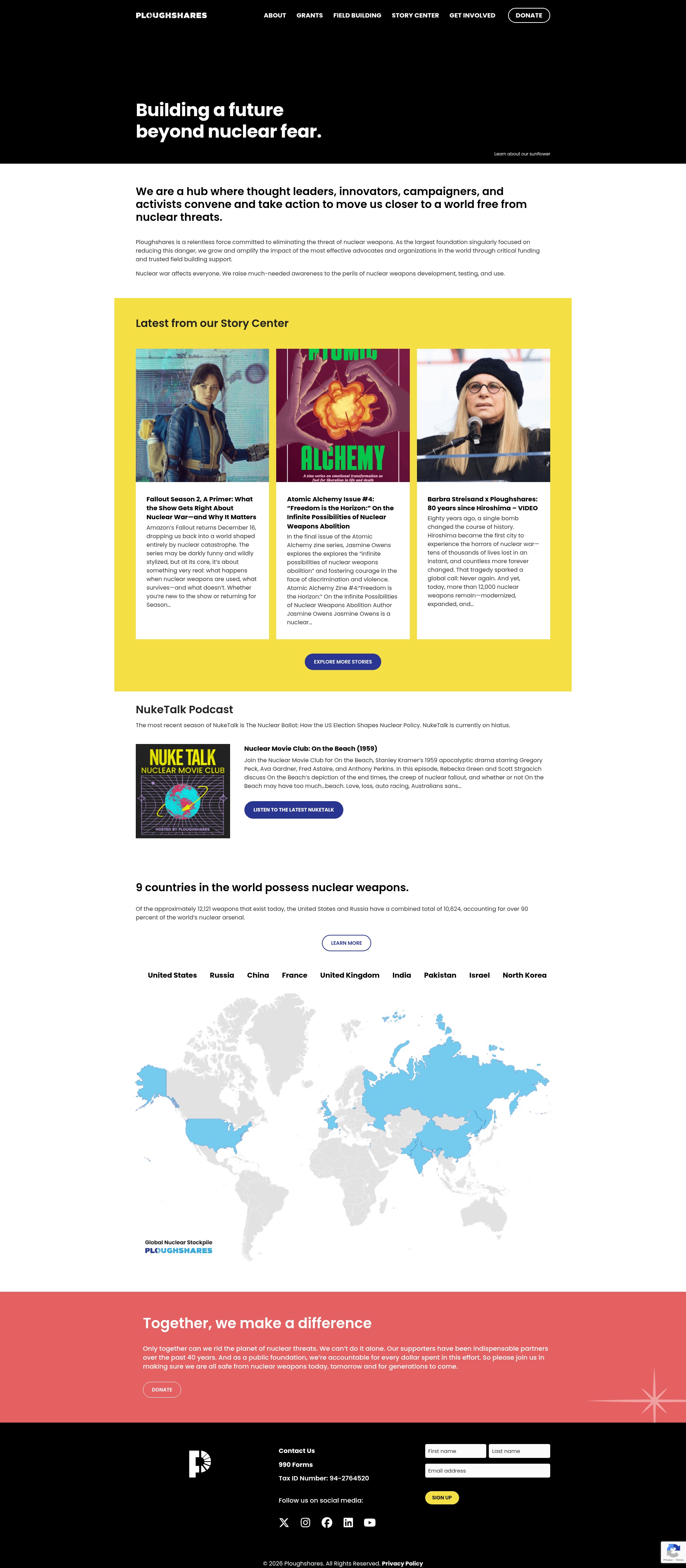Screenshot of ploughshares.org