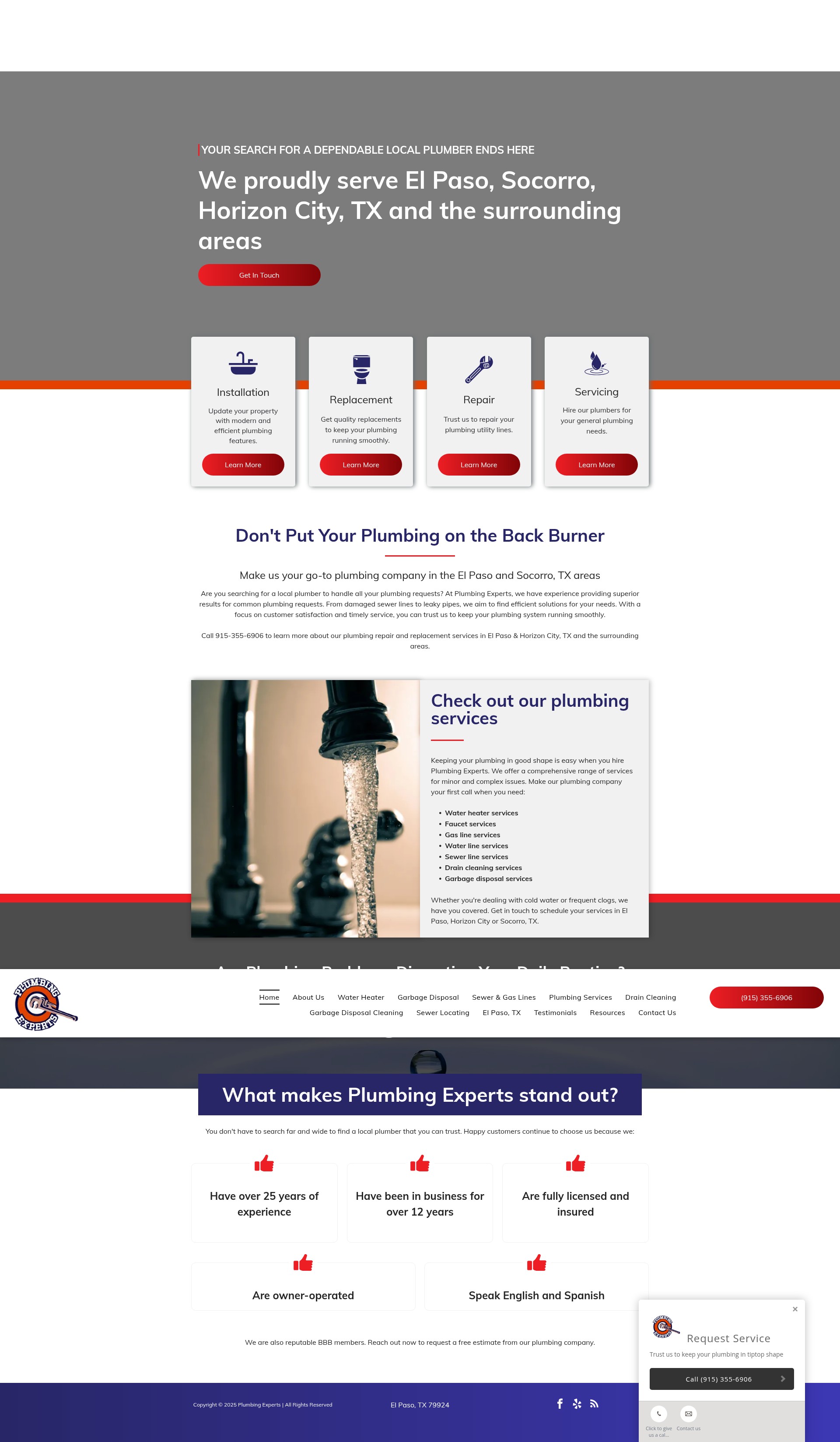 Screenshot of plumbingexpertselpaso.net