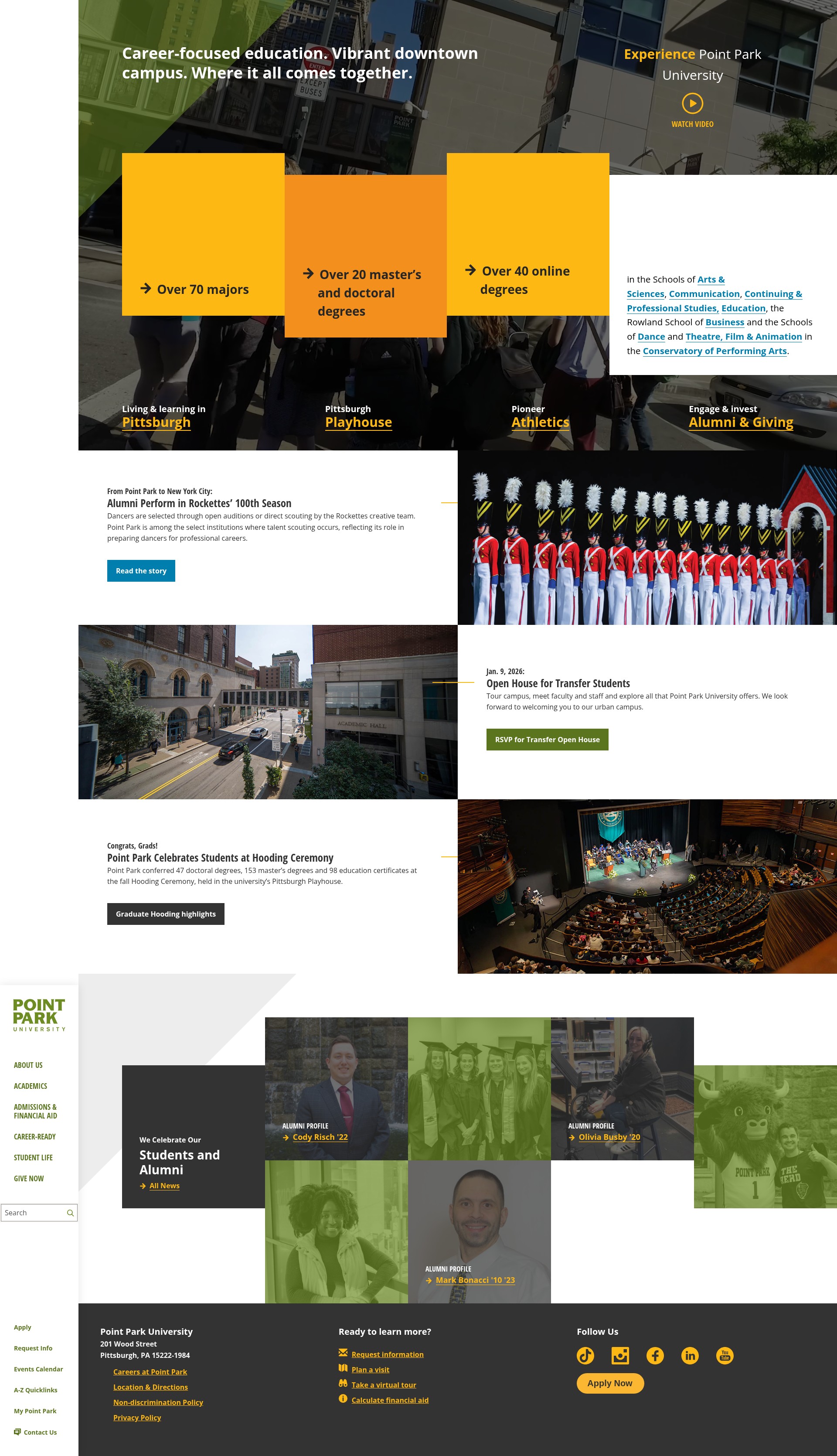 Screenshot of pointpark.edu